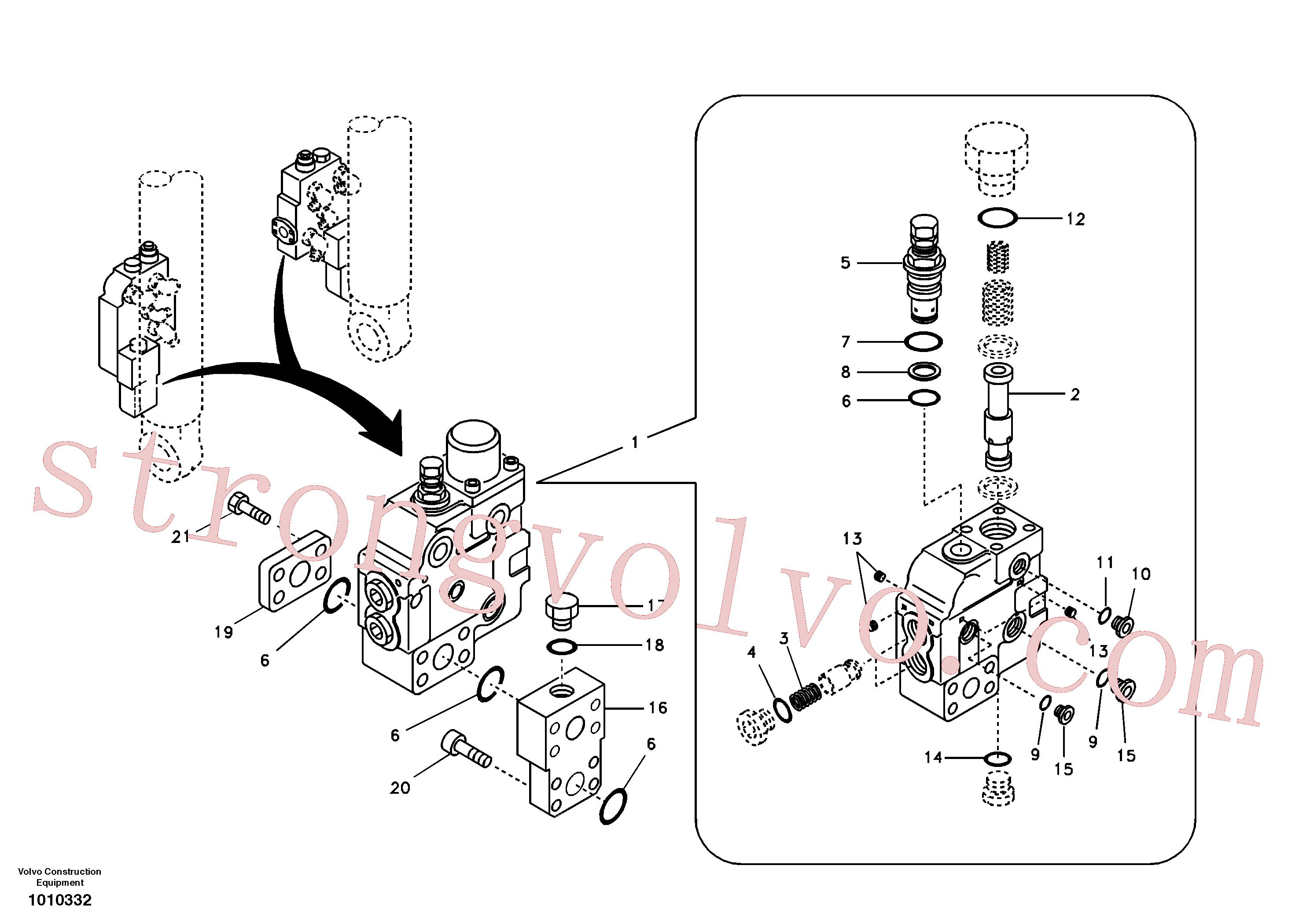 VOE14549886 Volvo Hidráulico de serviço, suporte da válvula de ruptura da lança(1010332 Montagem)