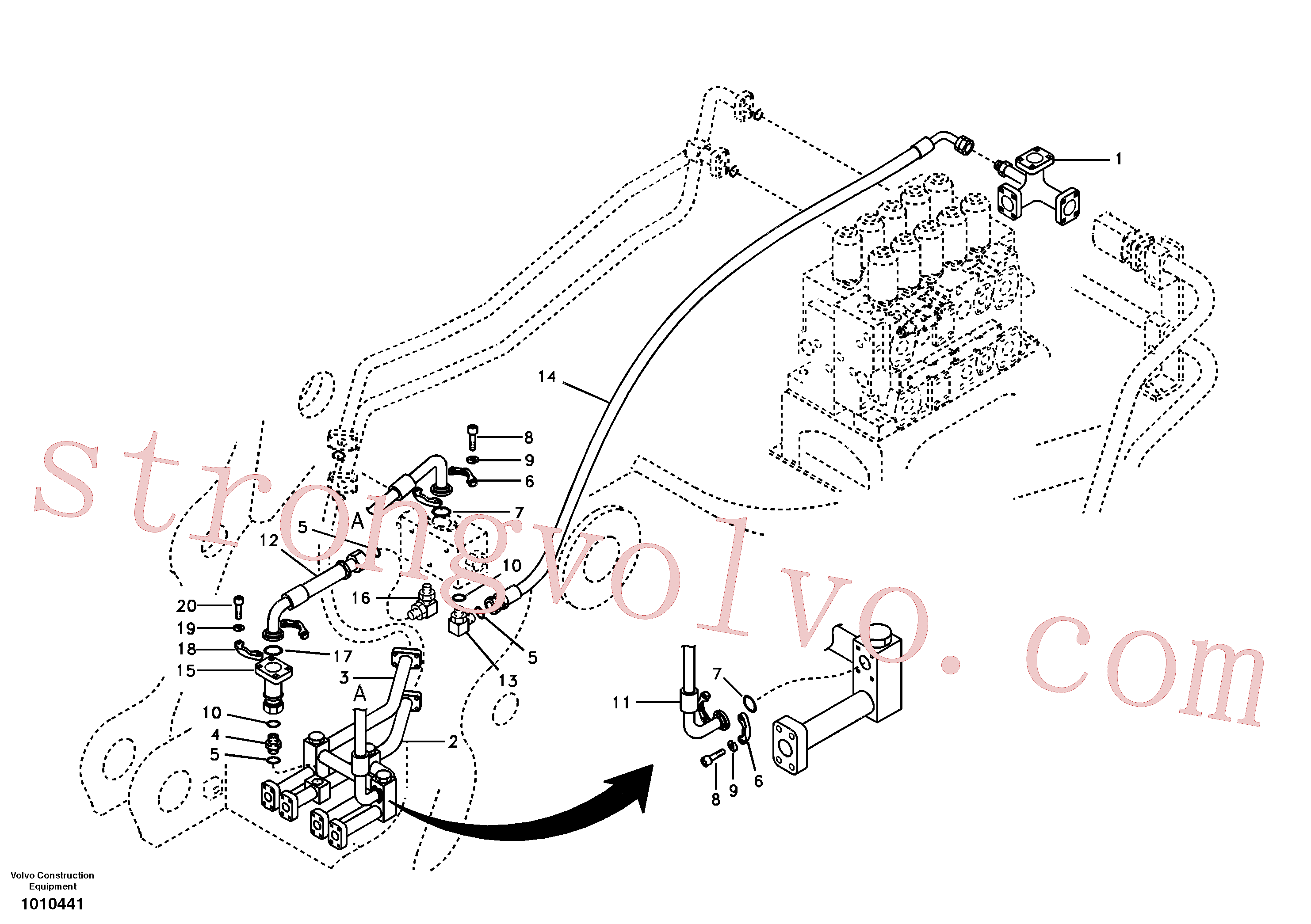 SA984135 Volvo Sistema hidráulico, válvula de comando da lança e articulação(1010441 Montagem)