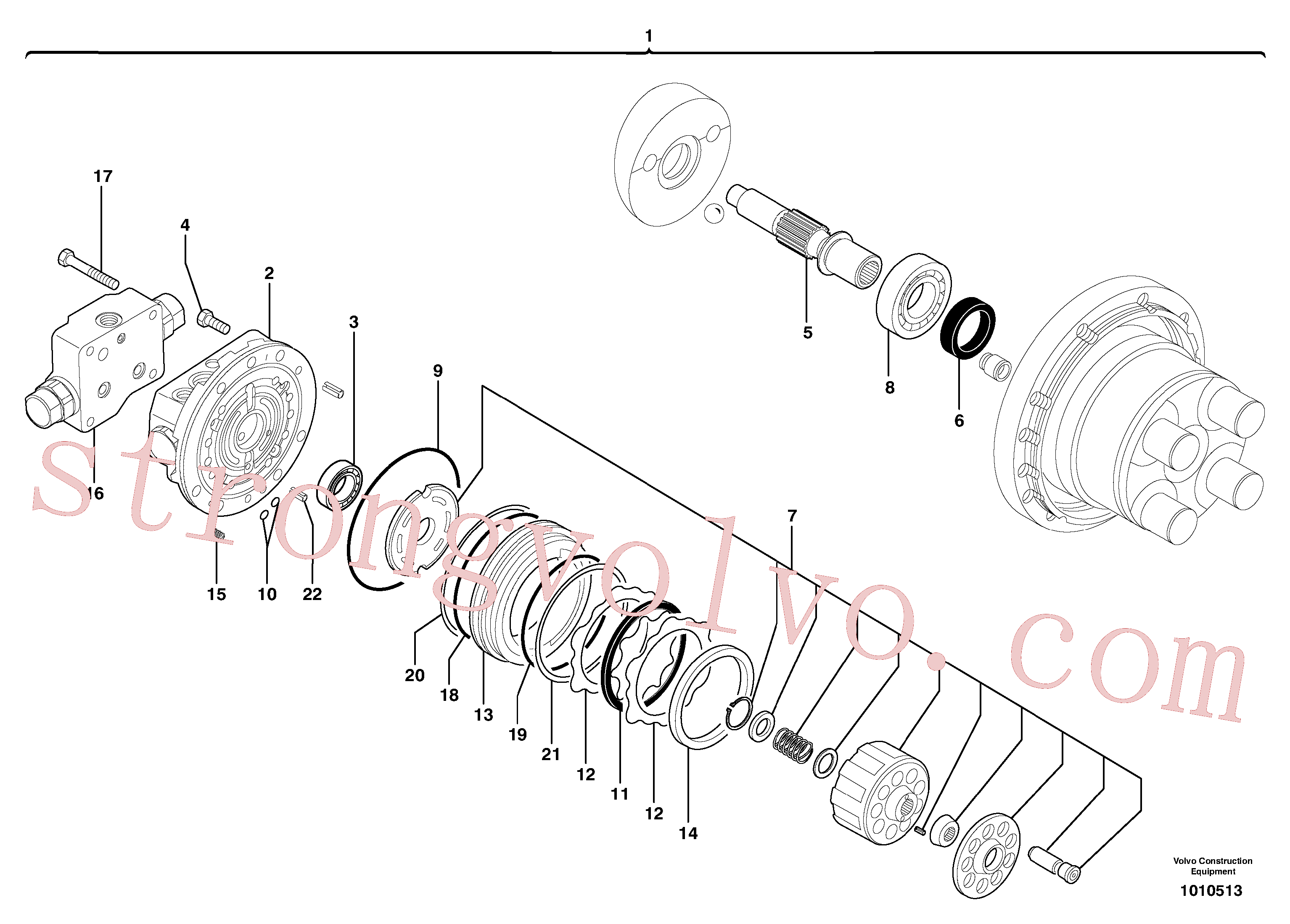 PJ7414614 Volvo Conjunto do motor da engrenagem de curso / com travão(1010513 Montagem)