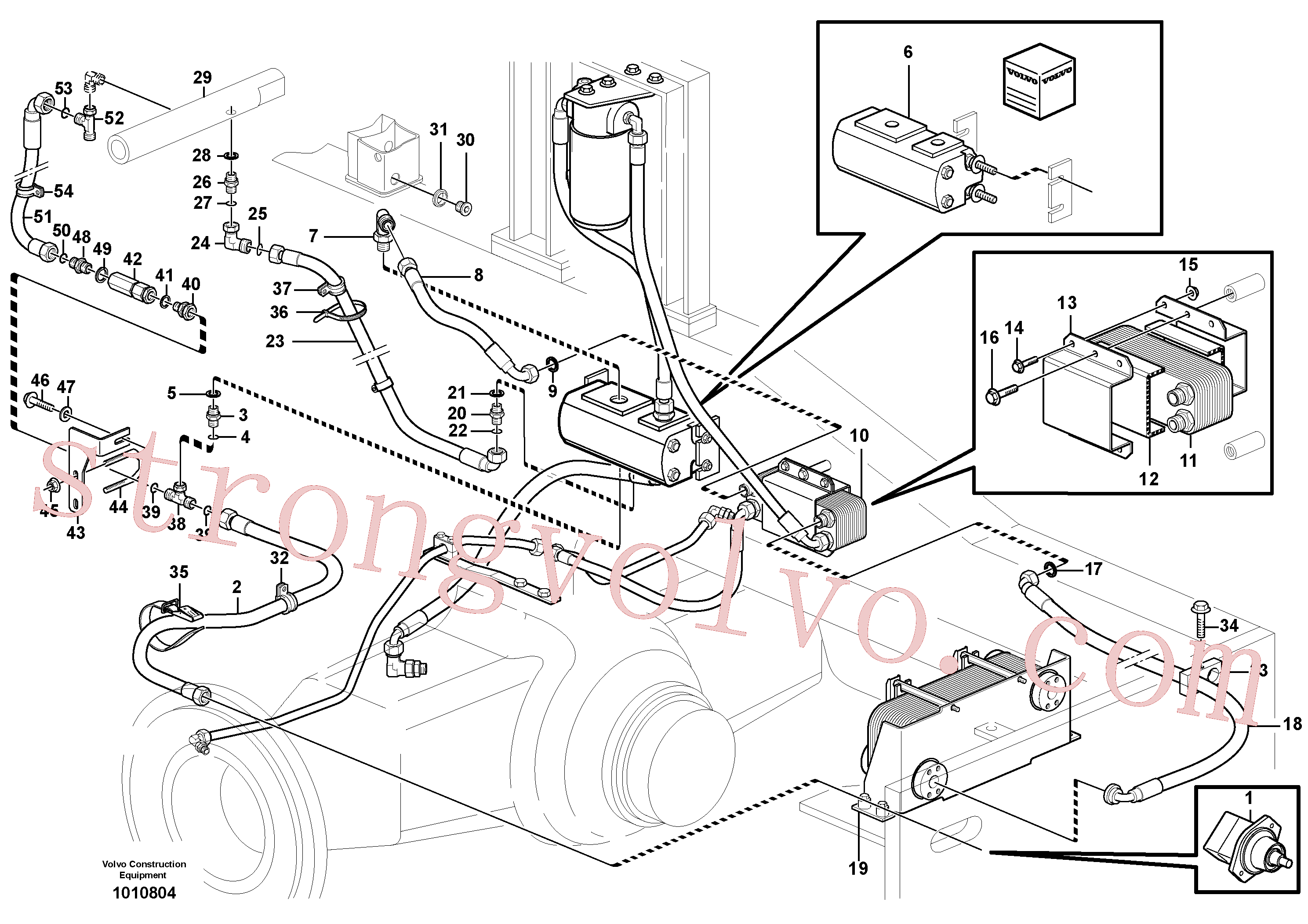VOE946472 Volvo Refrigerador de óleo, atrás, circuito do motor.(1010804 Montagem)