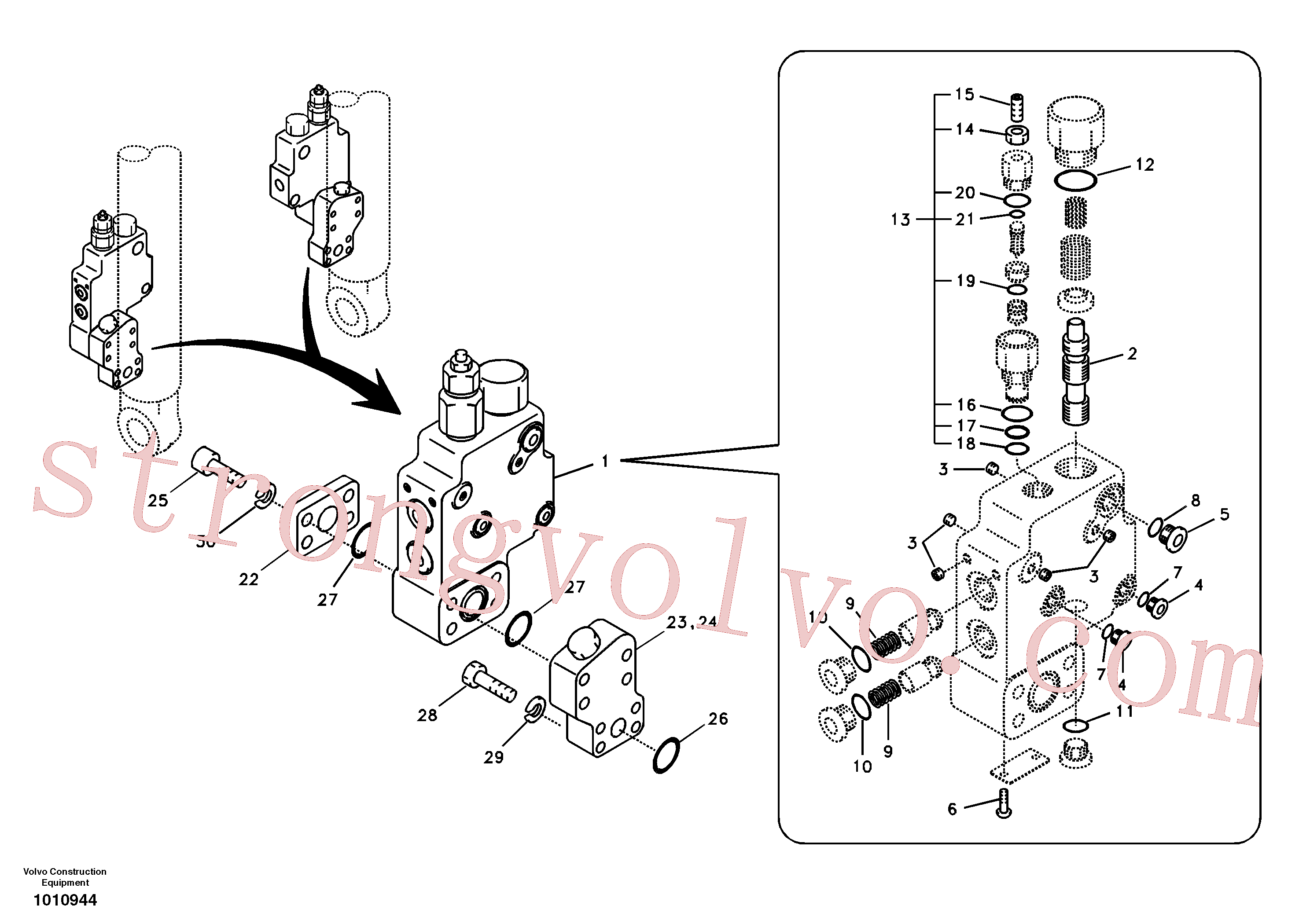 VOE14549882 Volvo Hidráulico de serviço, suporte da válvula de ruptura da lança(1010944 Montagem)