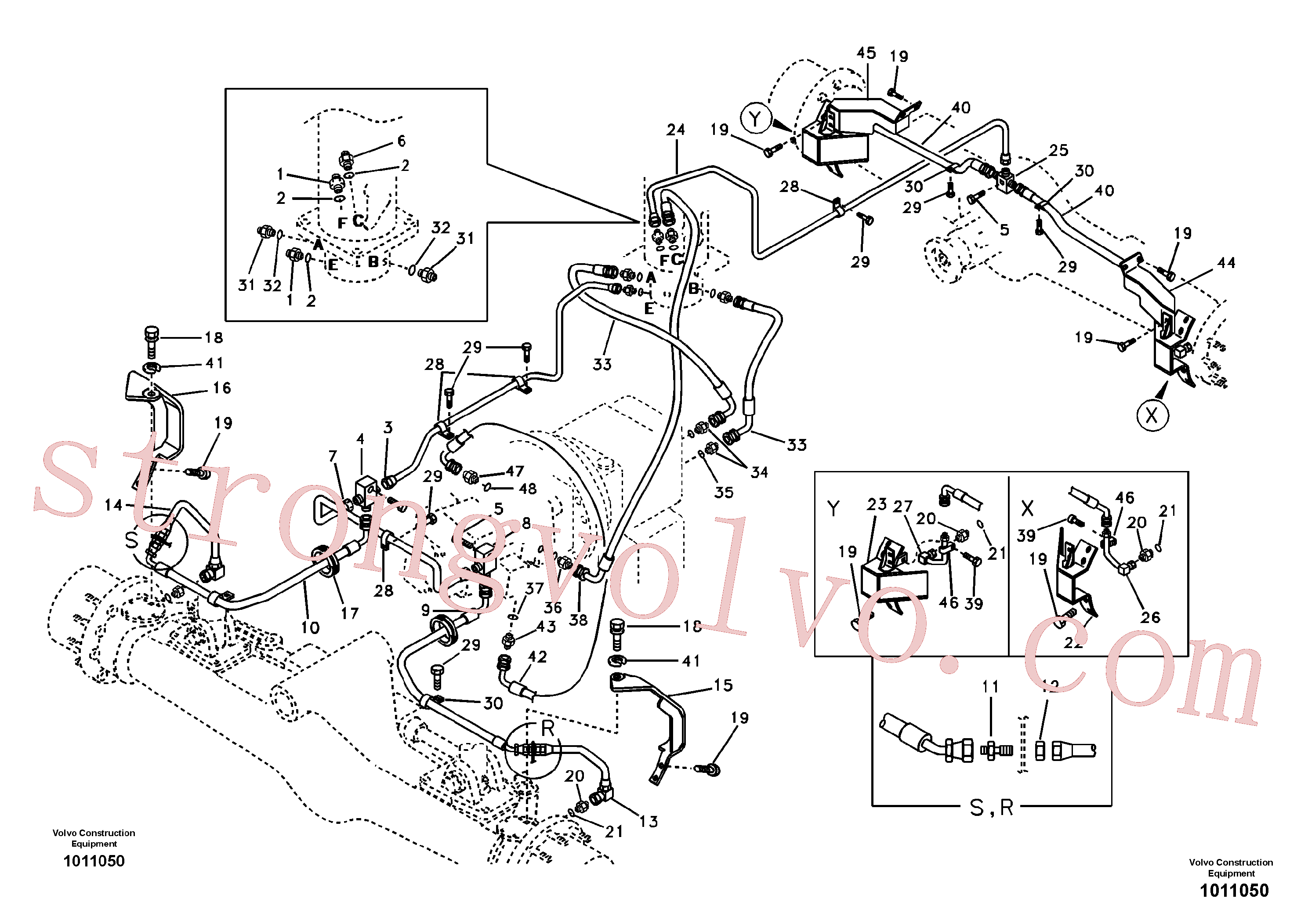 VOE991077 Volvo Sistema hidráulico, linha de travão inferior(1011050 Montagem)