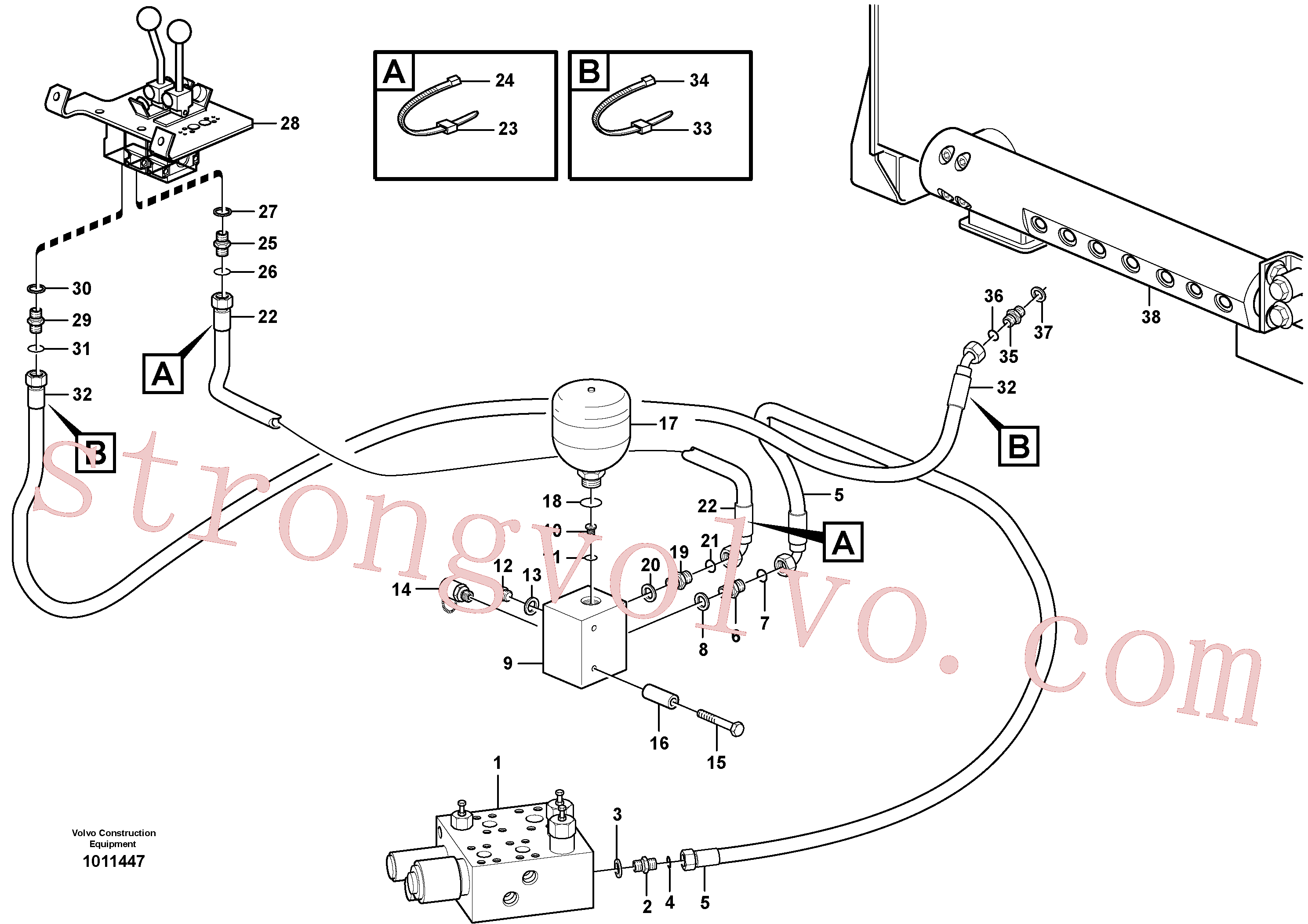 VOE11163103 Volvo Servomotor - hidráulico, linhas de alimentação e de retorno(1011447 Montagem)