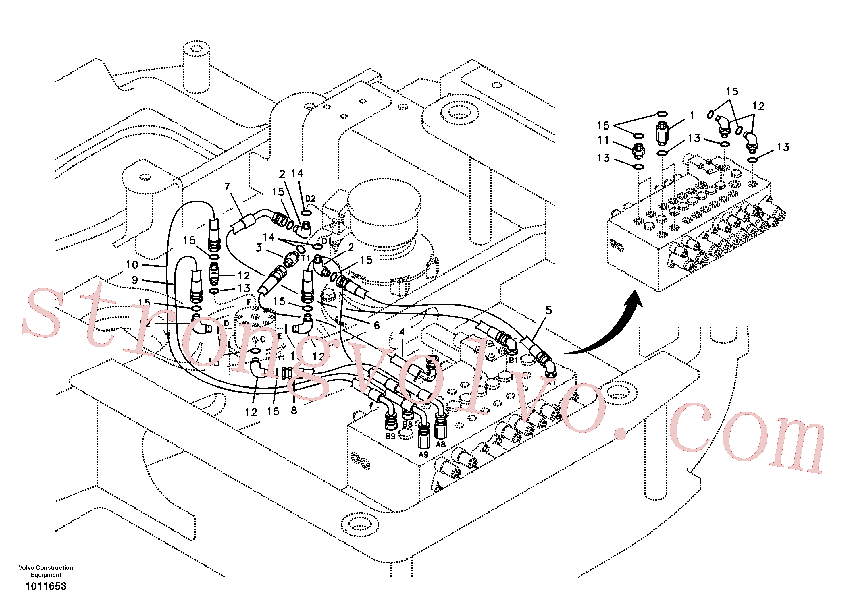 VOE14880830 Volvo Linha da rótula, válvula de comando à rótula(1011653 Montagem)