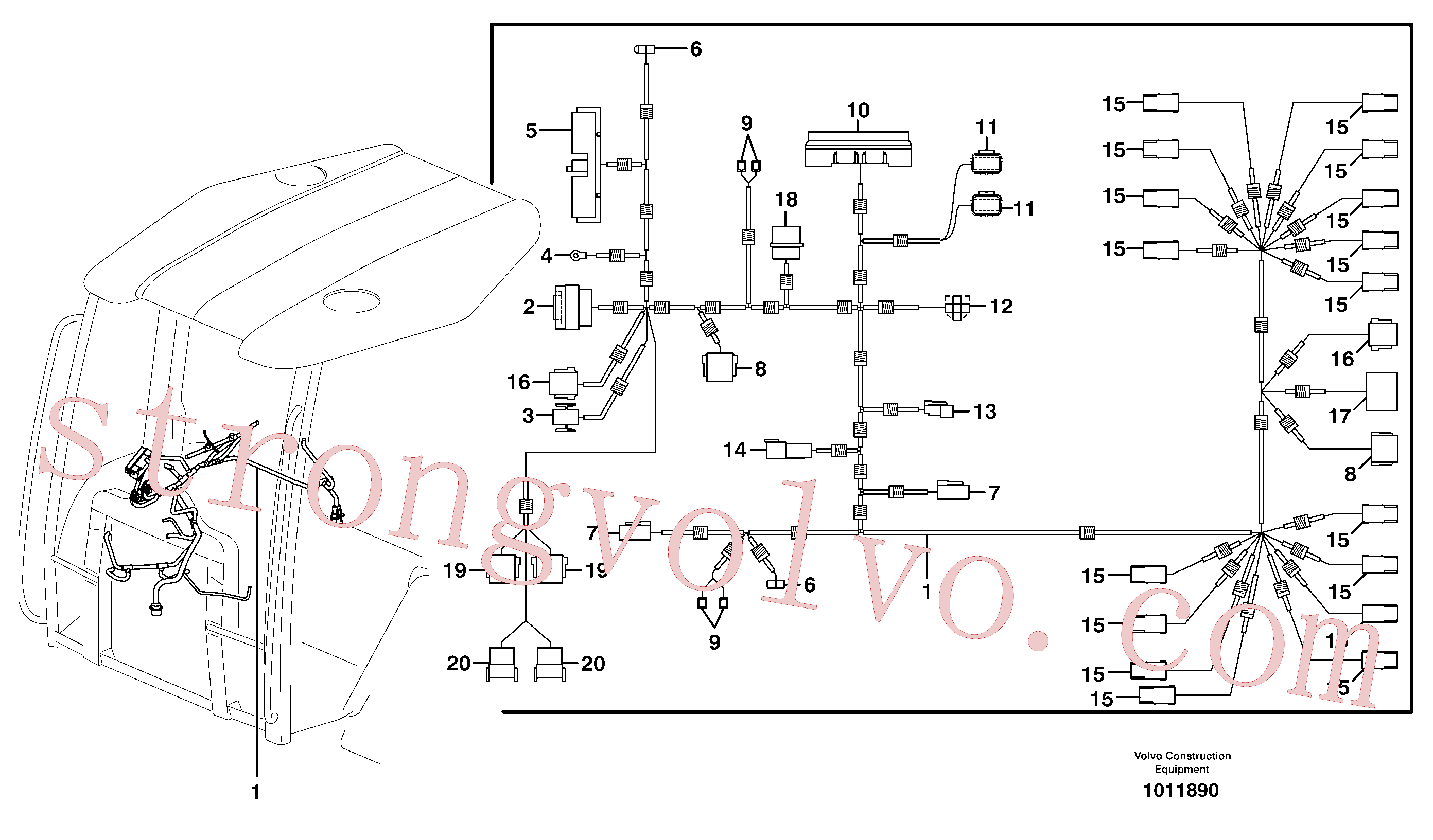 VOE11881020 Volvo Cablagem, painel de comando direito(1011890 Montagem)