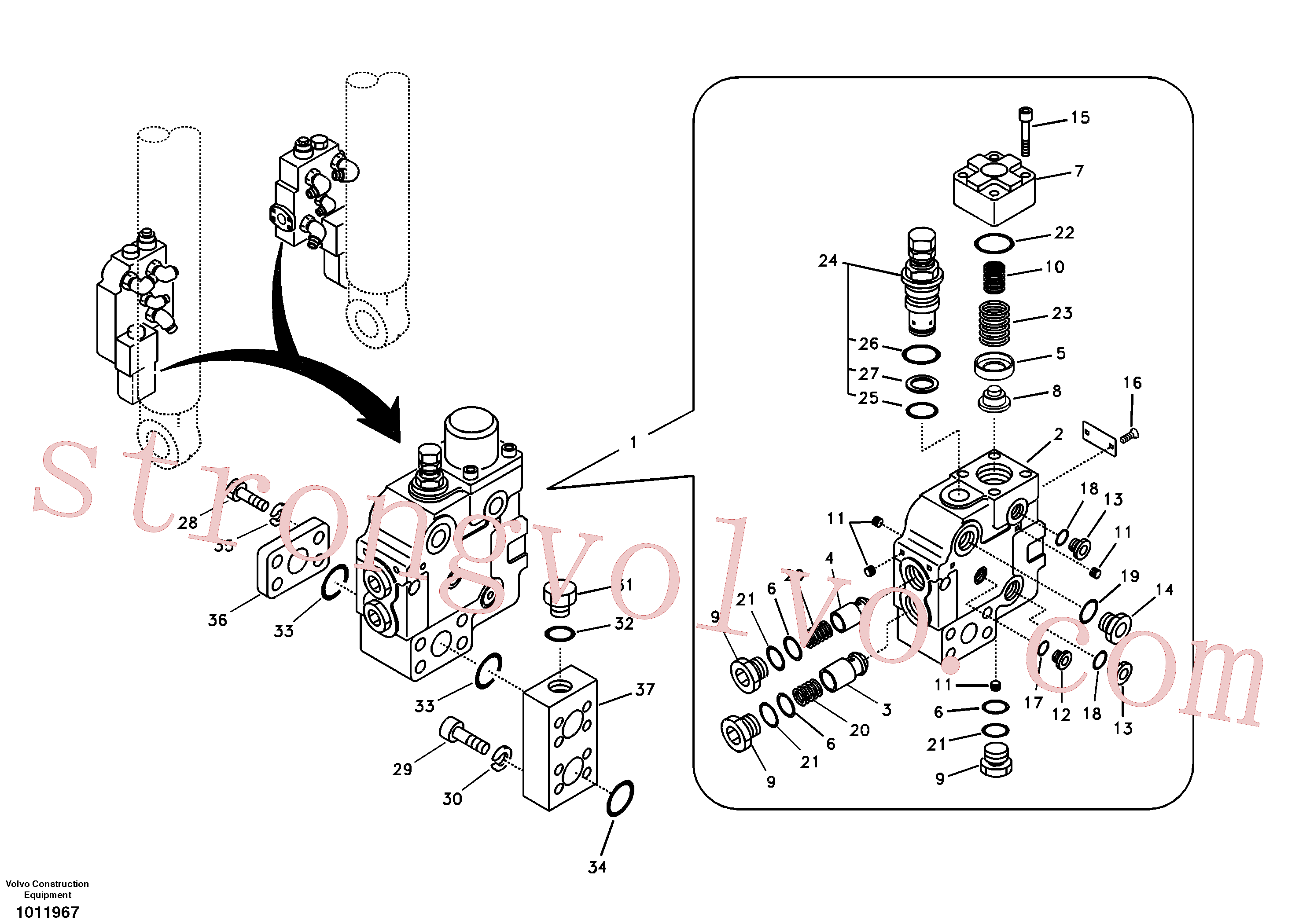 VOE14549884 Volvo Hidráulico de serviço, suporte da válvula de ruptura da lança(1011967 Montagem)