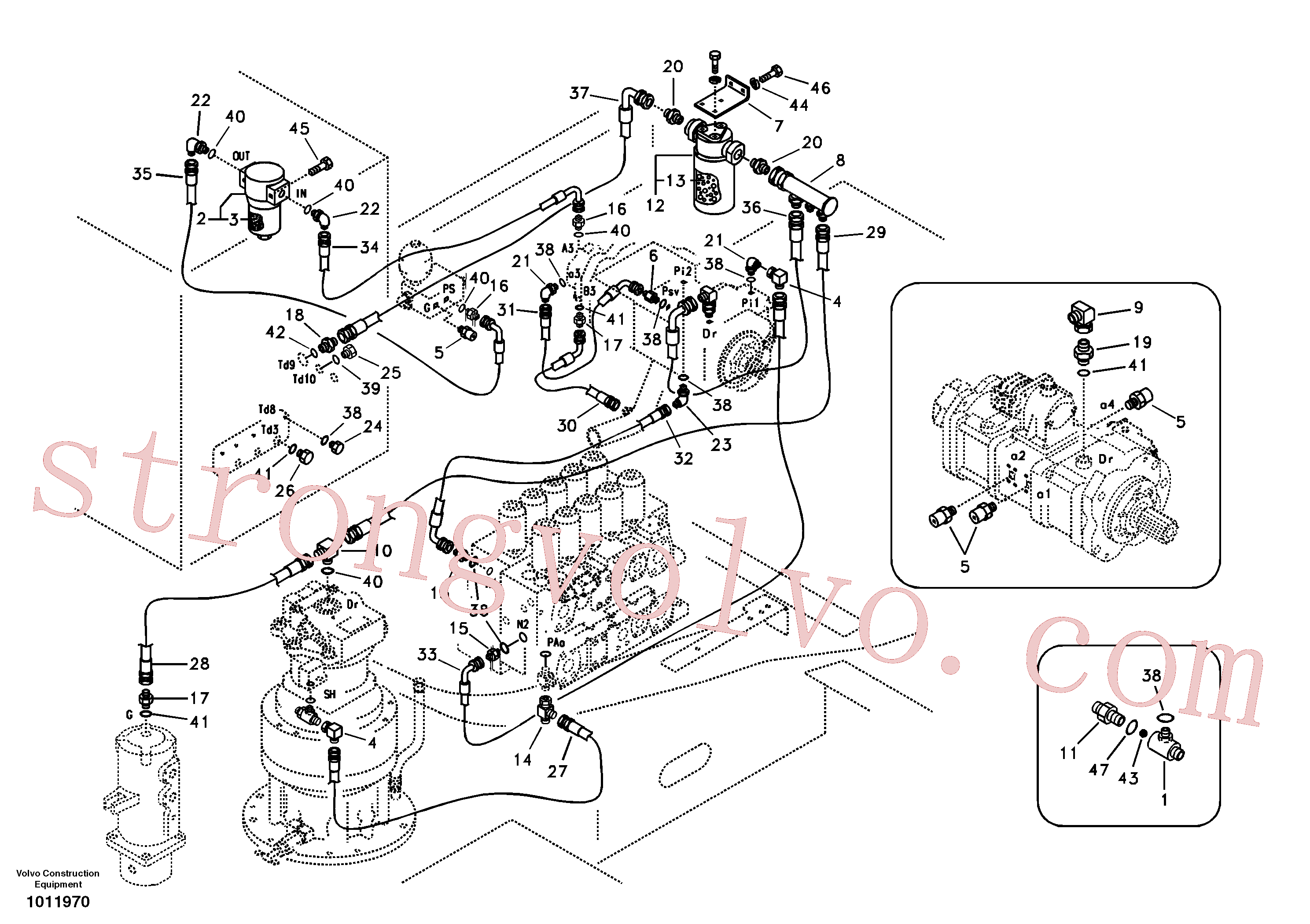 SA9453-02360 Volvo Sistema servomotor, suporte do filtro e tubagem da bomba(1011970 Montagem)