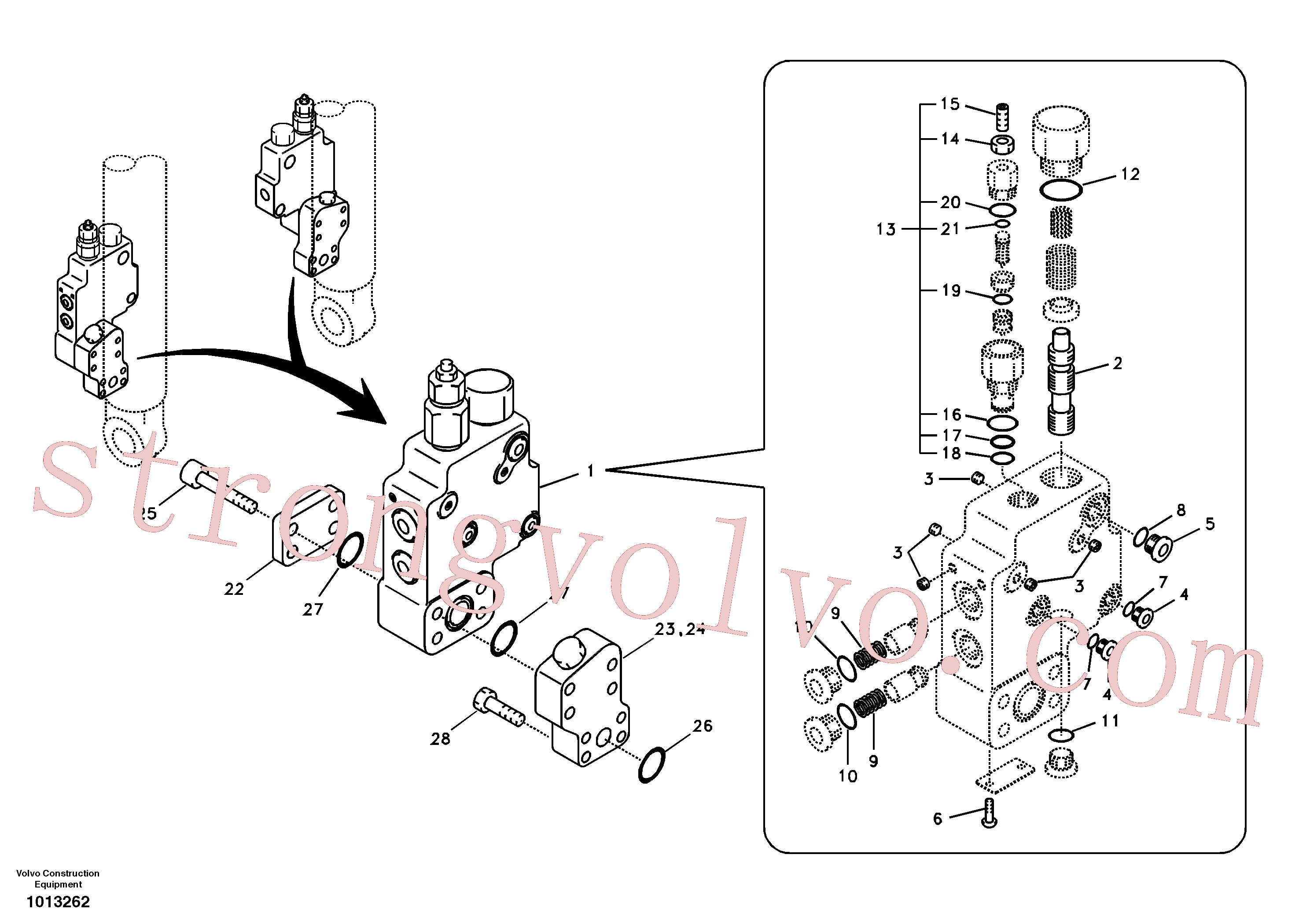 SA1174-50280 Volvo Hidráulico de serviço, suporte da válvula de ruptura da lança(1013262 Montagem)