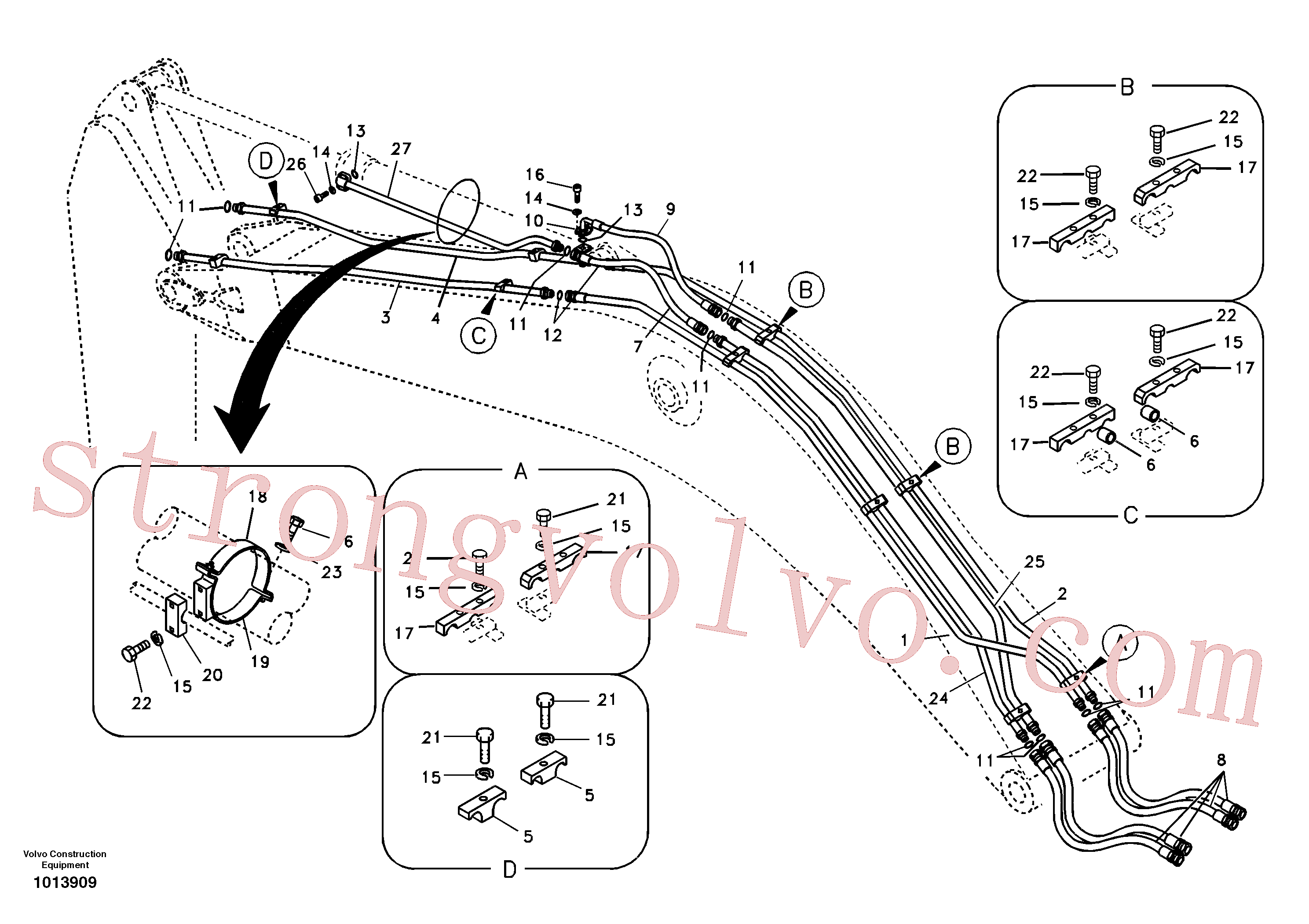 SA1174-51731 Volvo Hidráulica de serviço, cilindro do braço de afundamento na lança.(1013909 Montagem)