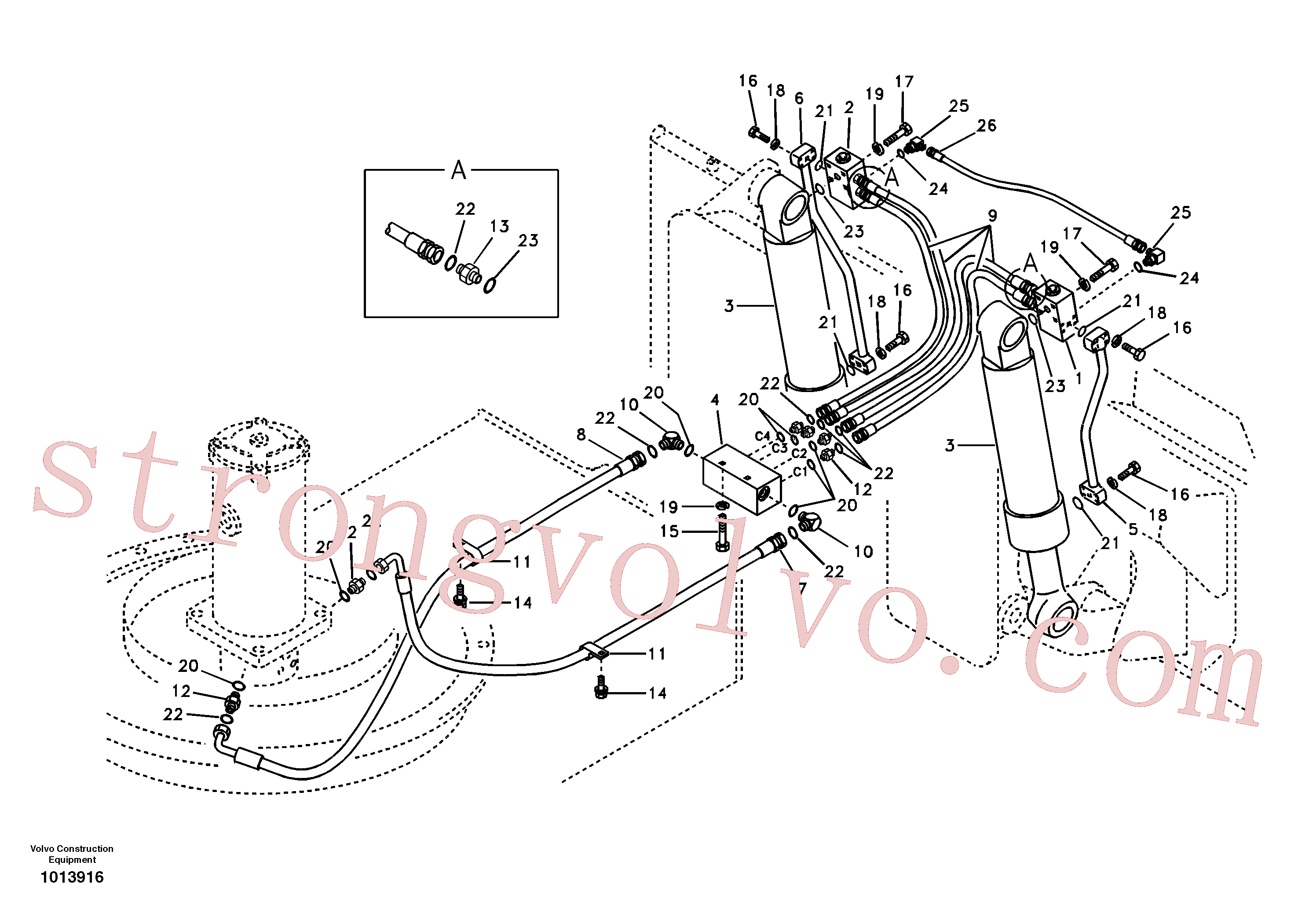 SA9401-14615 Volvo Sistema hidráulico de trabalho, lâmina niveladora(1013916 Montagem)