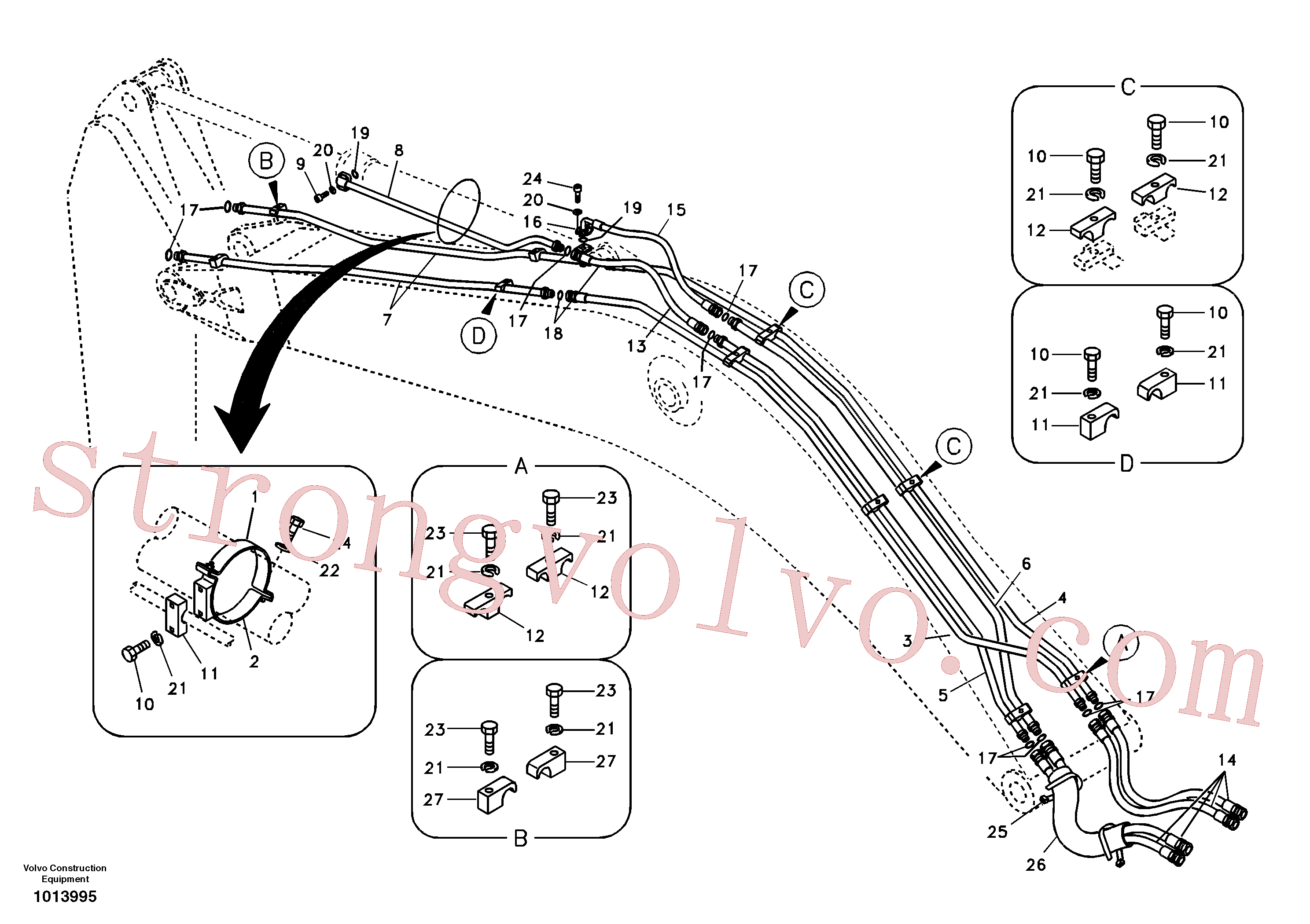 SA9401-05625 Volvo Hidráulica de serviço, cilindro do braço de afundamento na lança.(1013995 Montagem)