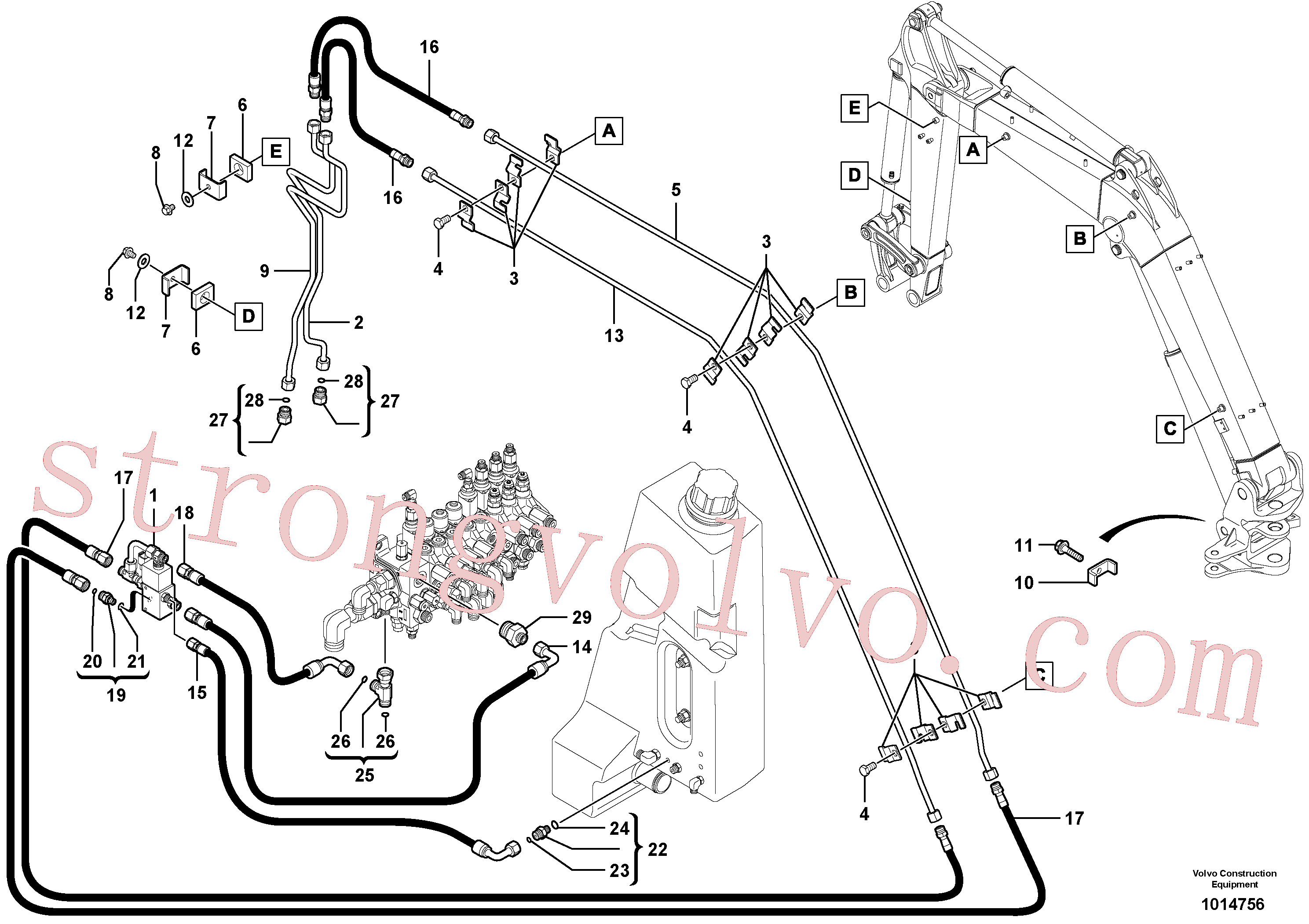 VOE15676347 Volvo Circuito hidráulico (engate rápido/dupla acção)(1014756 Montagem)