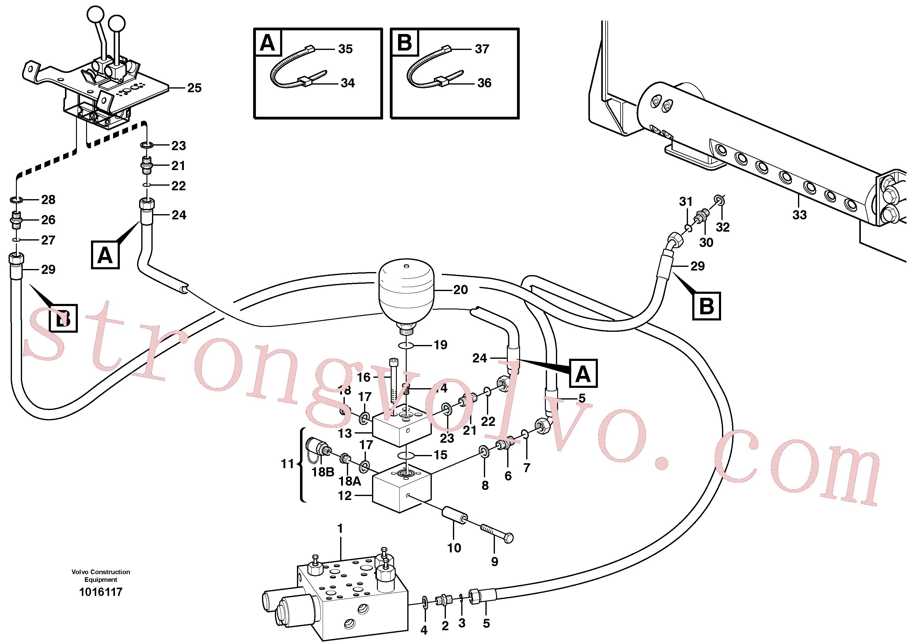VOE13933985 Volvo Servomotor - hidráulico, linhas de alimentação e de retorno(1016117 Montagem)