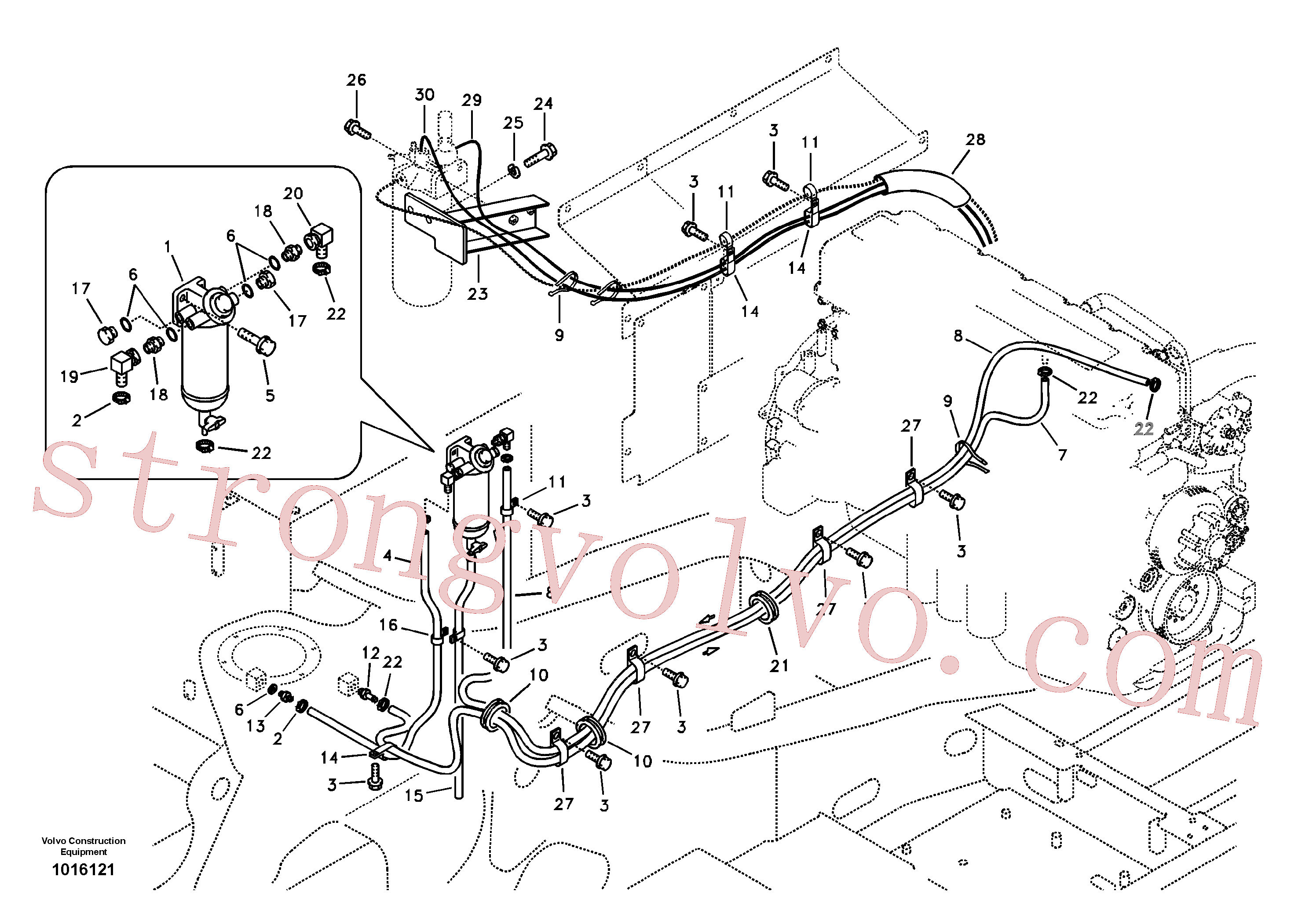 SA9443-30605 Volvo Tubo de combustível - depósito de combustível(1016121 Montagem)
