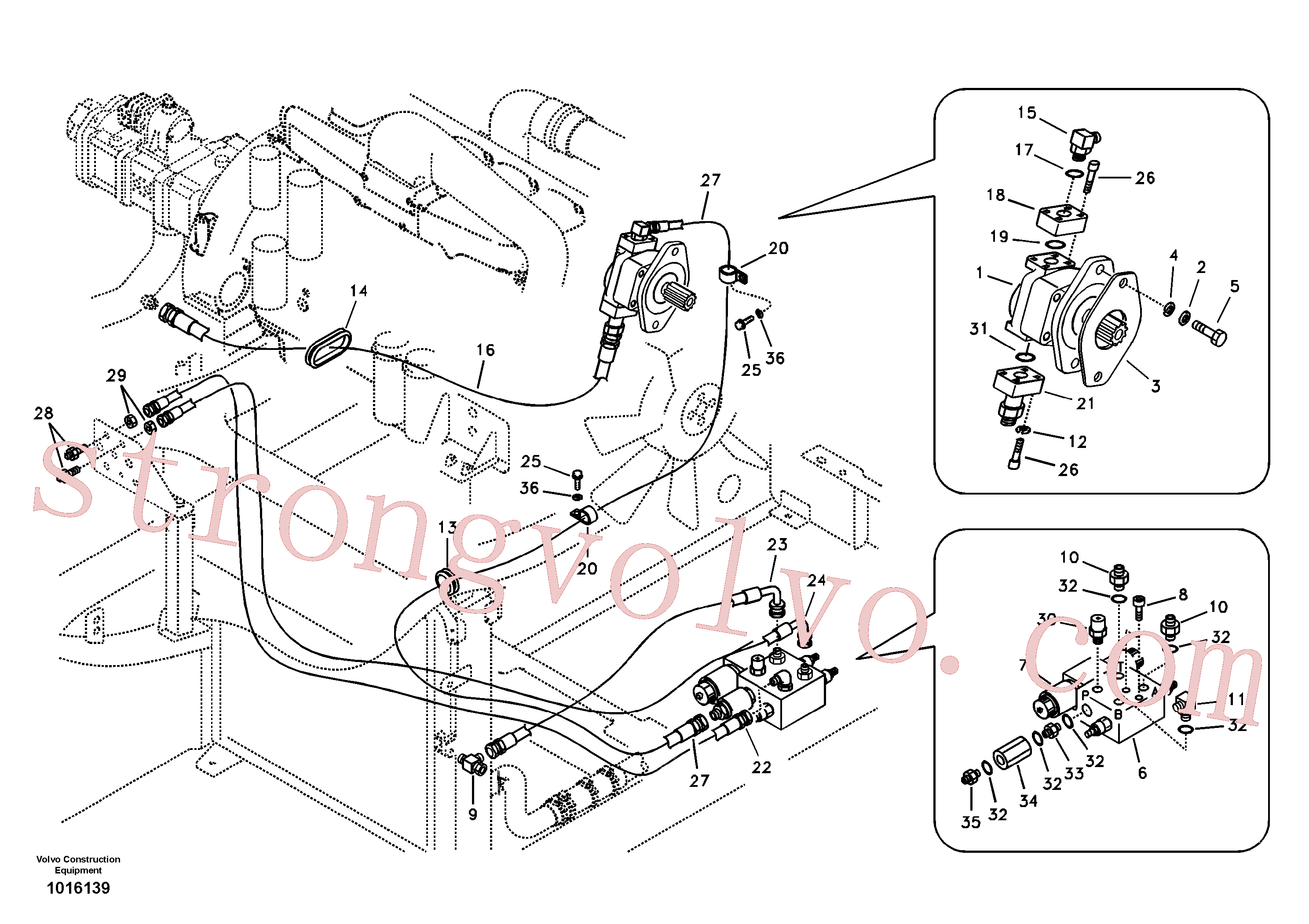 SA9453-03321 Volvo Hidráulica de serviço, inclinação e rotor na estrutura superior(1016139 Montagem)