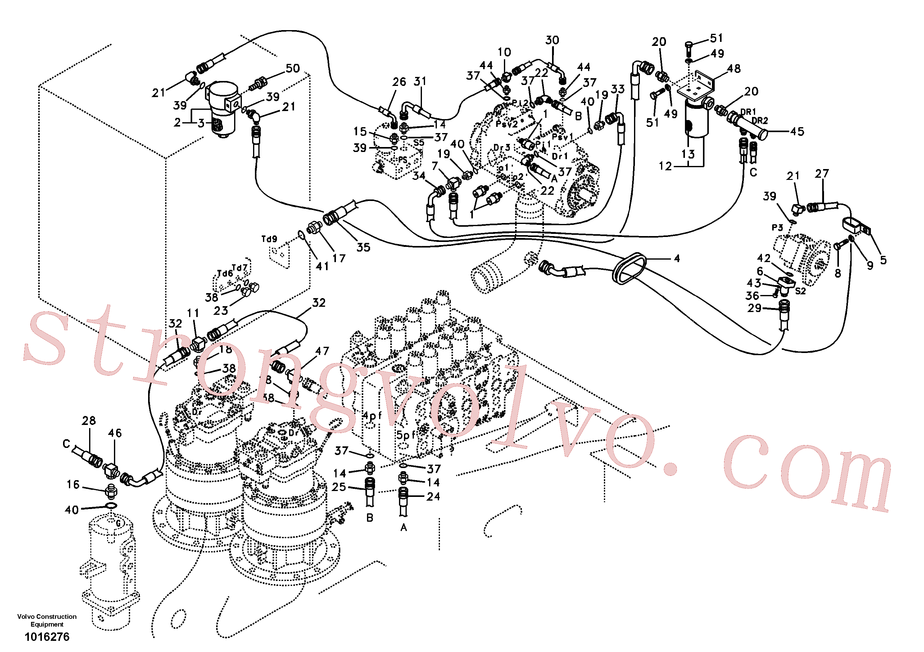 SA1042-06950 Volvo Sistema servomotor, suporte do filtro e tubagem da bomba(1016276 Montagem)