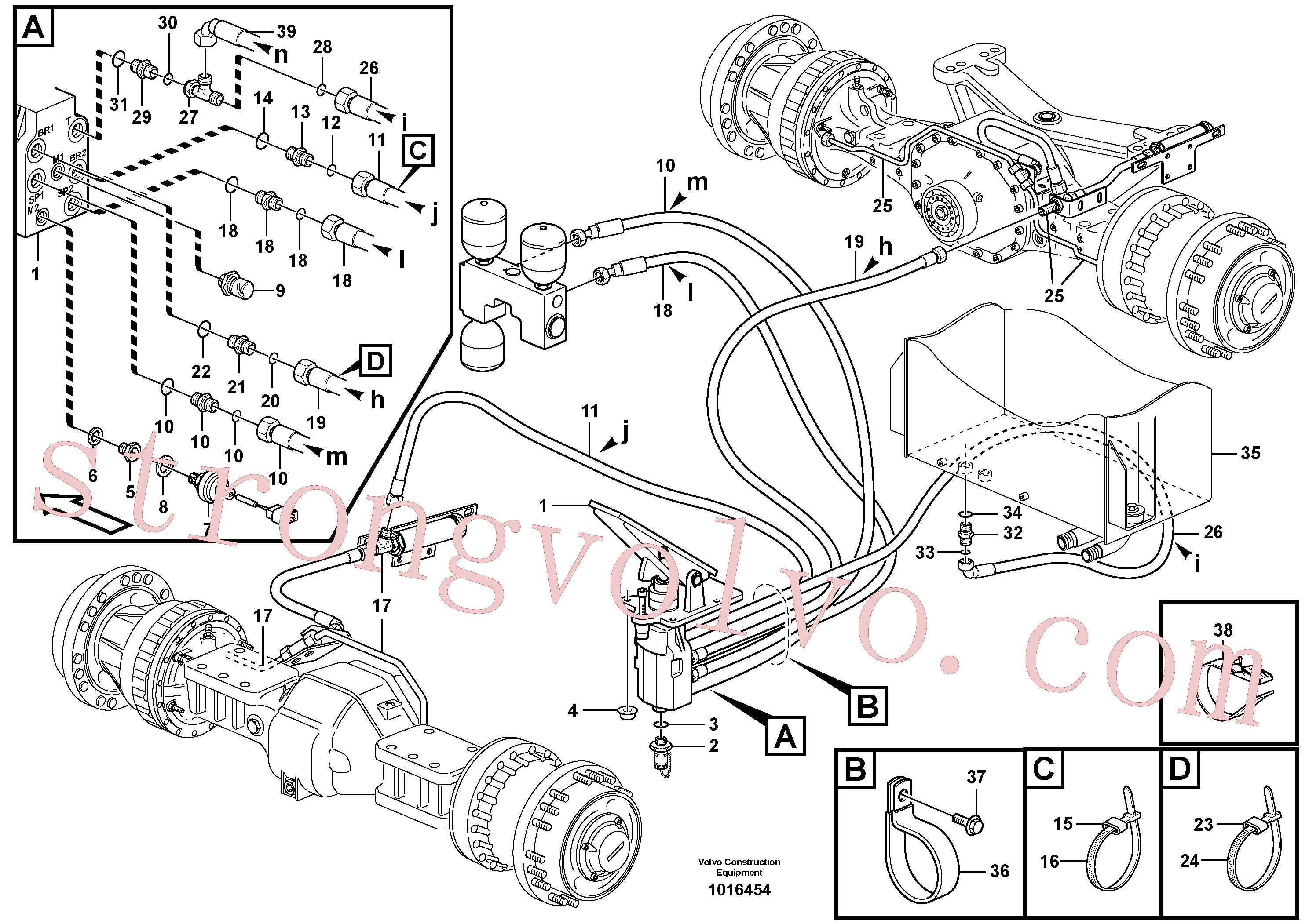 VOE11039658 Volvo Linhas de travão, válvulas do travão de pé - eixos(1016454 Montagem)