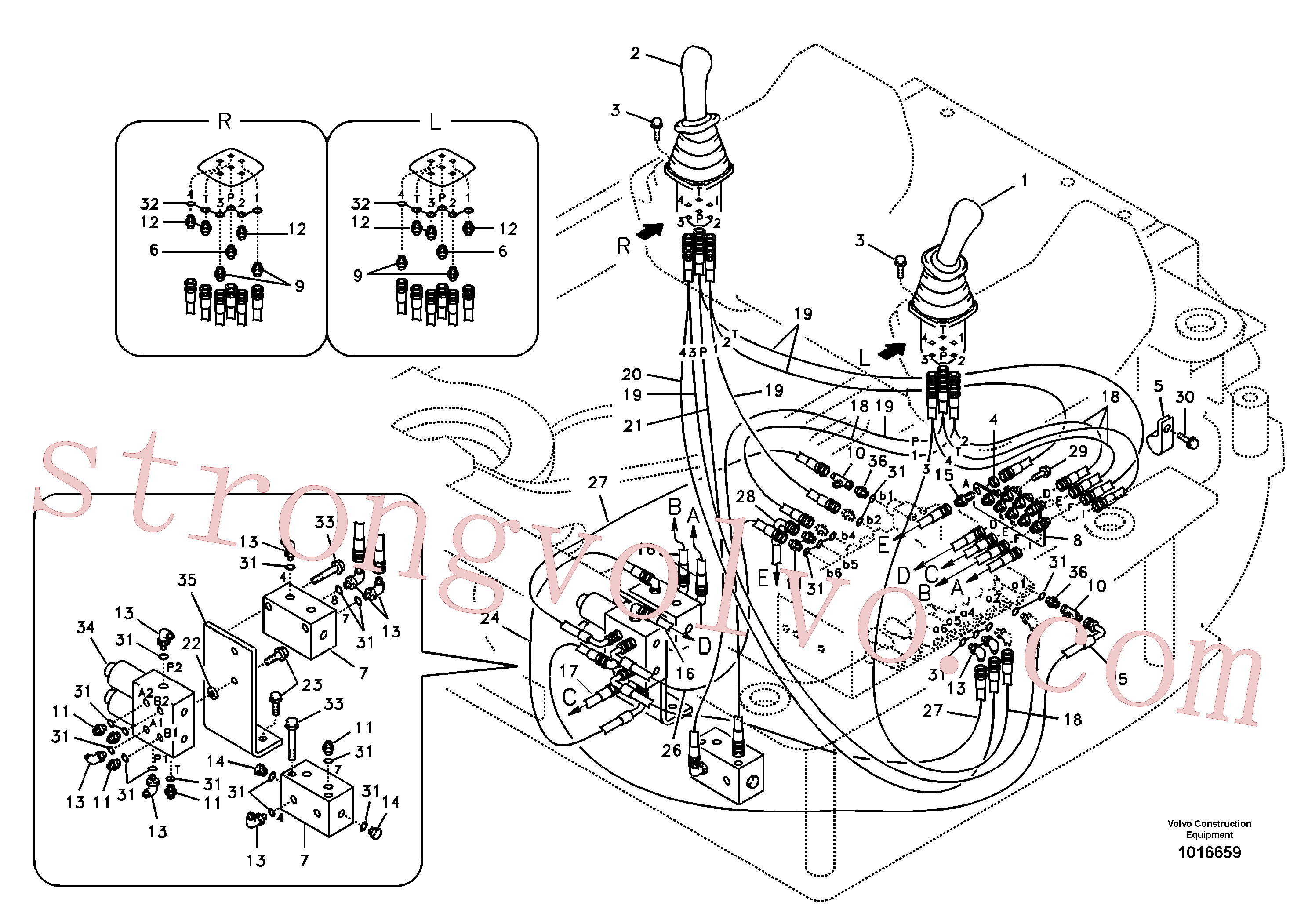 VOE14638648 Volvo Sistema servomotor, válvula de comando para válvula de comando à distância(1016659 Montagem)