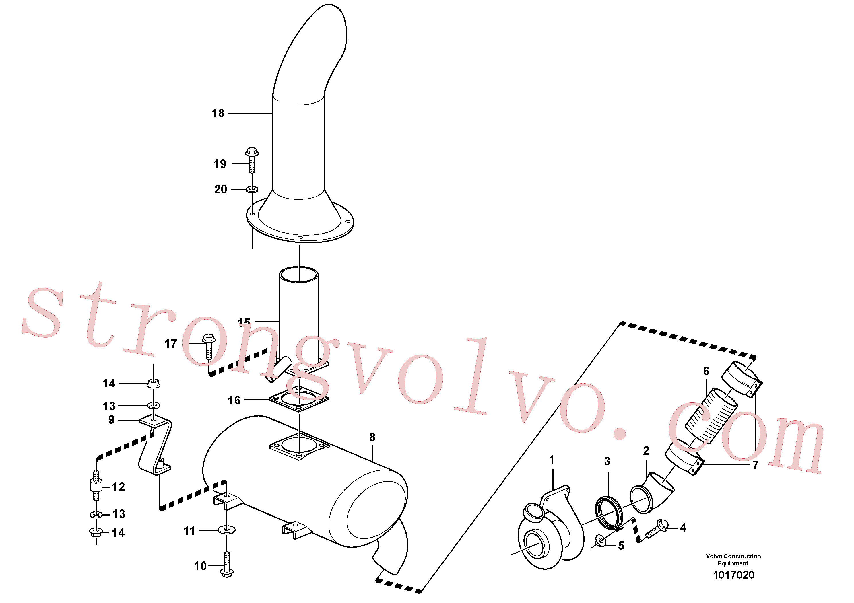 VOE11110276 Volvo Sistema de escape, silenciador(1017020 Montagem)