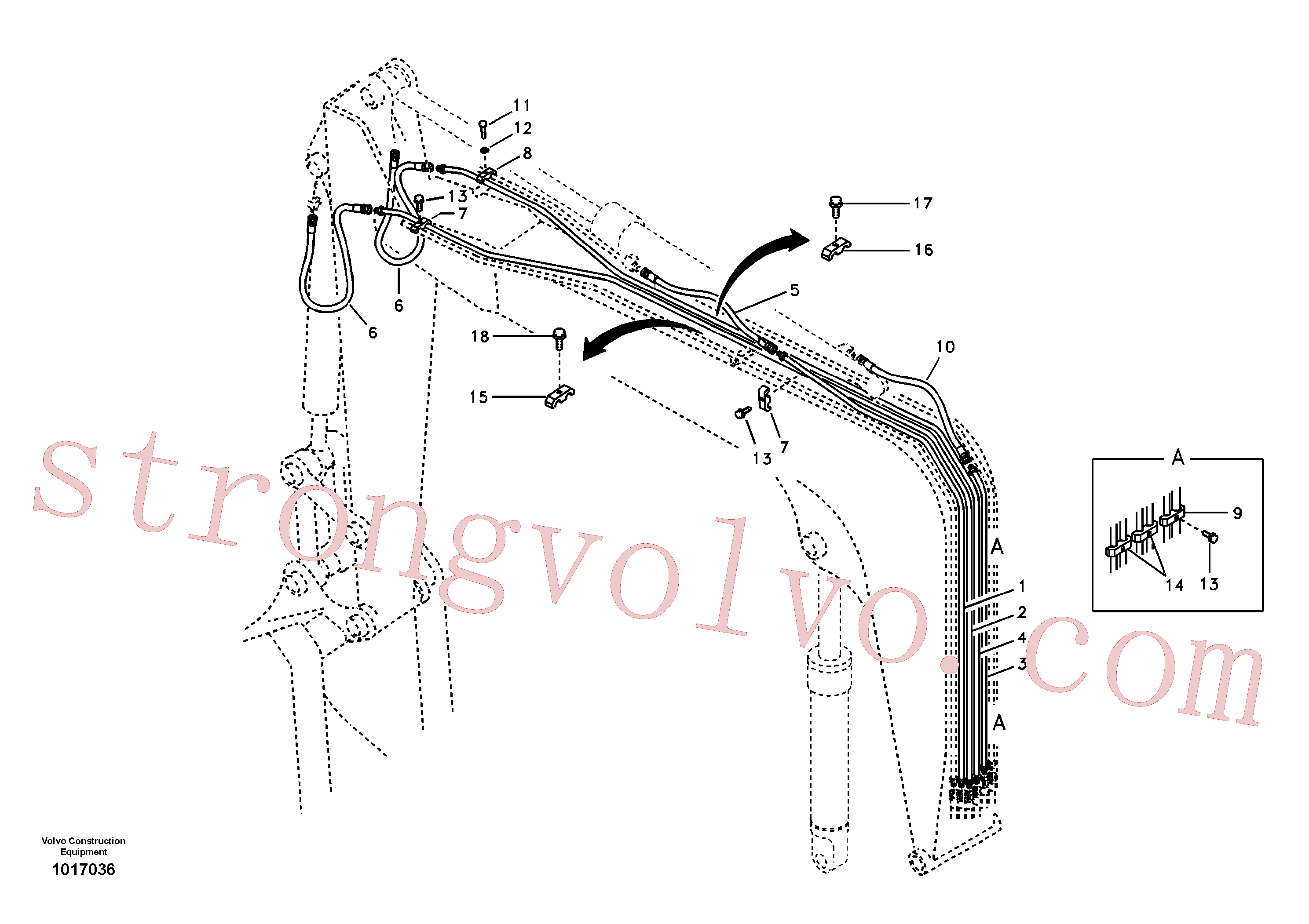 SA9451-04713 Volvo Hidráulica de serviço, cilindro do braço de afundamento na lança.(1017036 Montagem)