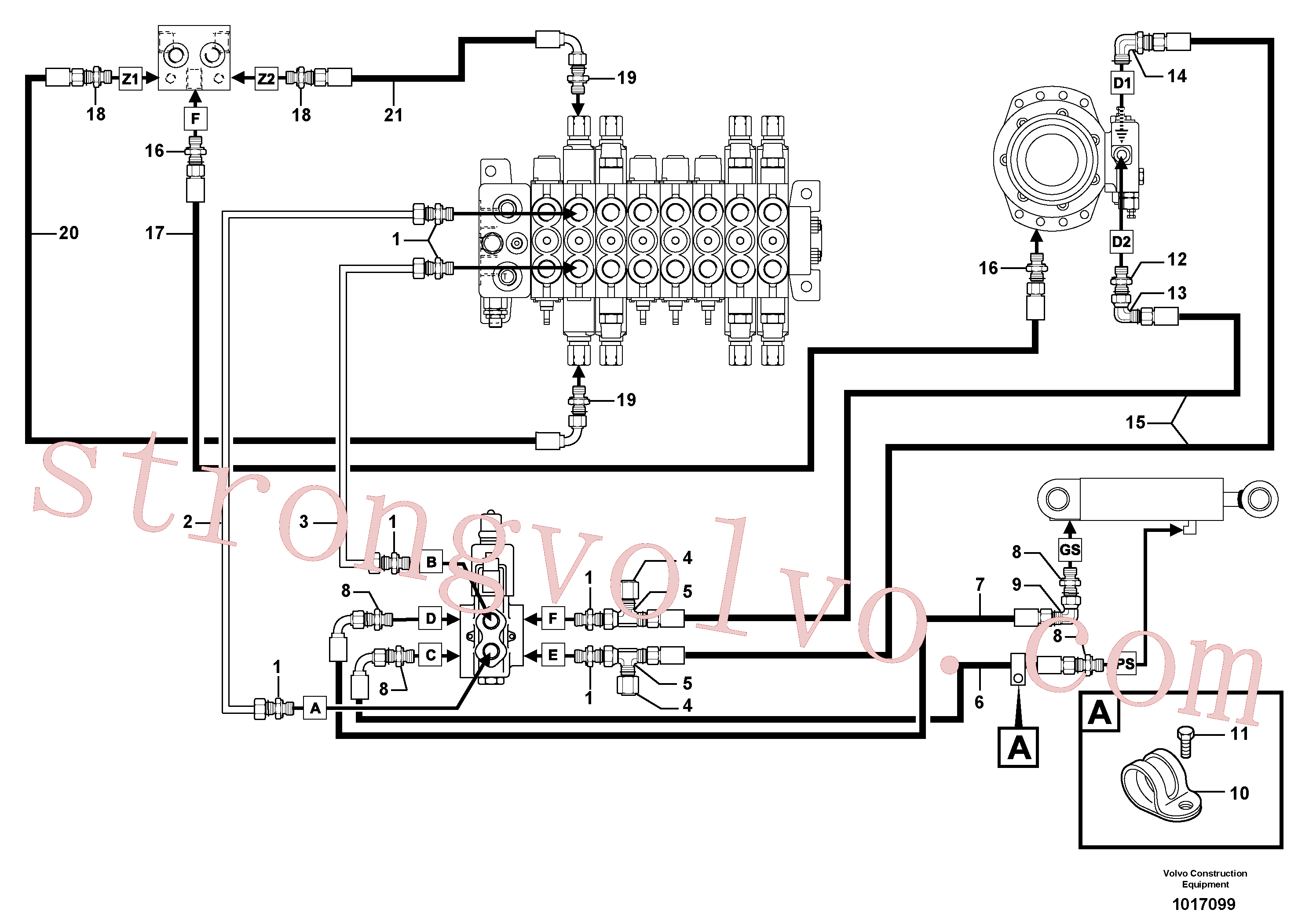 PJ4755009 Volvo Circuito hidráulico (rotação/desvio da lança)(1017099 Montagem)