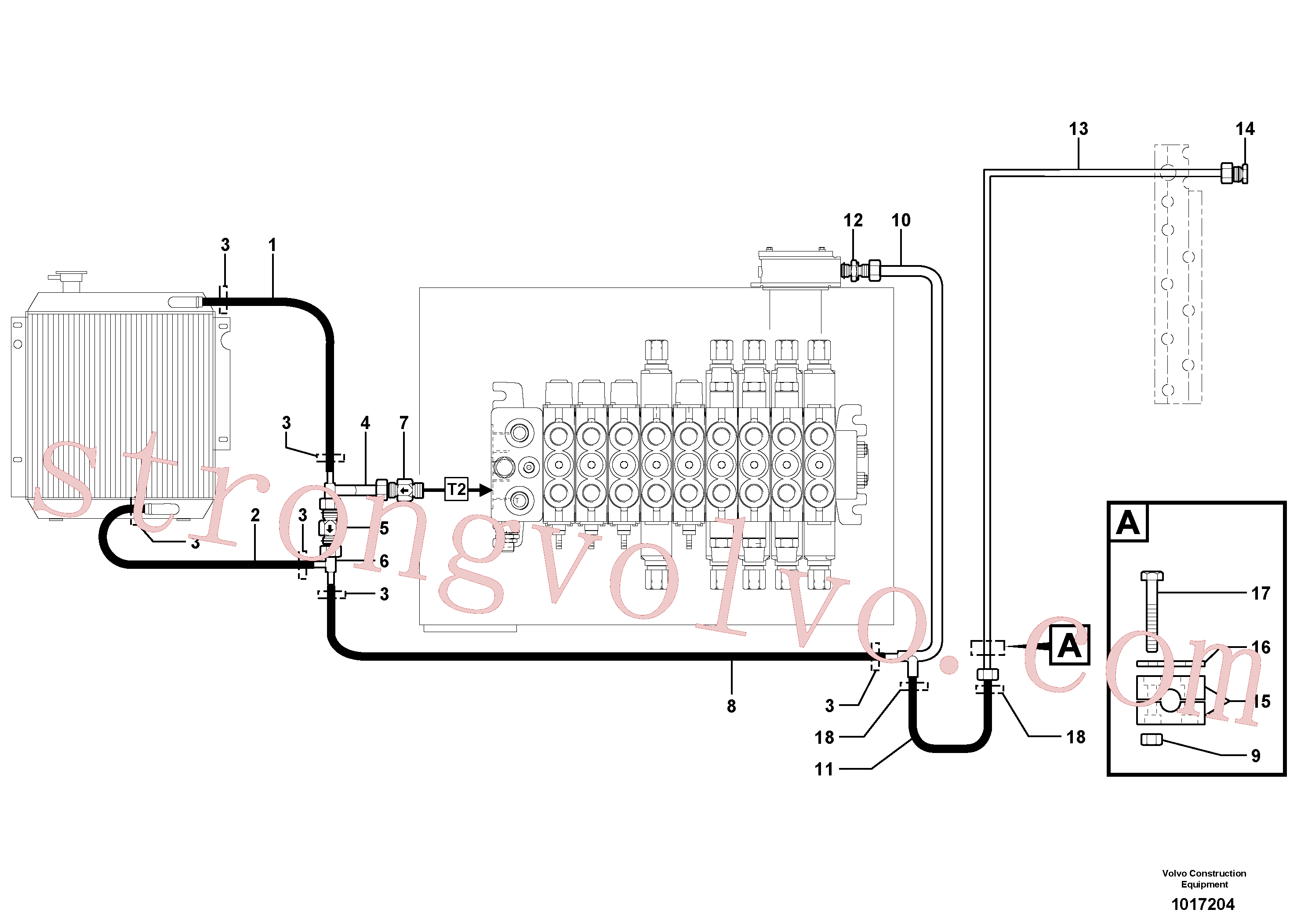 PJ4755024 Volvo Circuito hidráulico (arrefecedor de óleo)(1017204 Montagem)