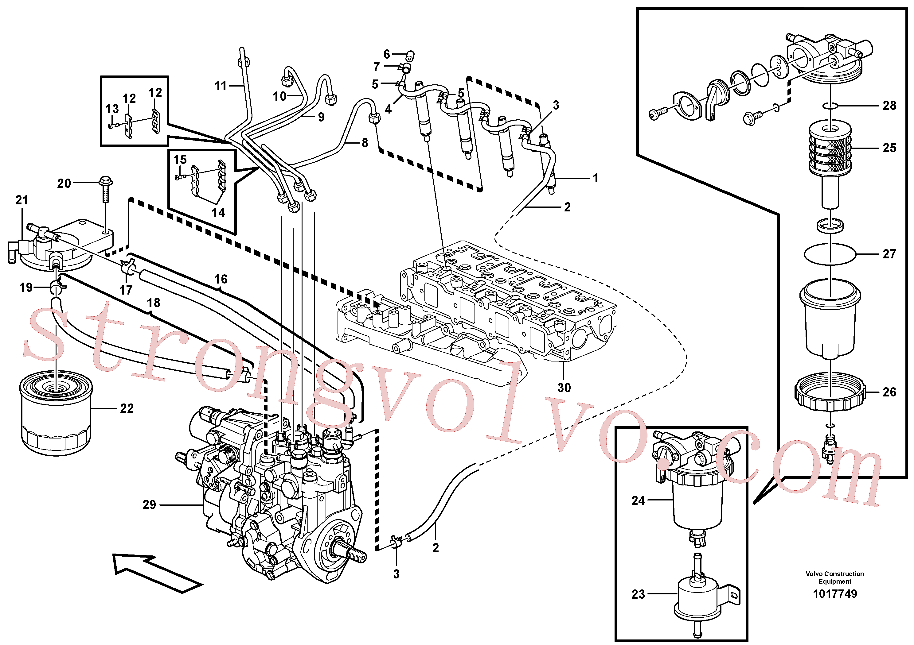 VOE990589 Volvo Linhas de combustível e injectores(1017749 Montagem)