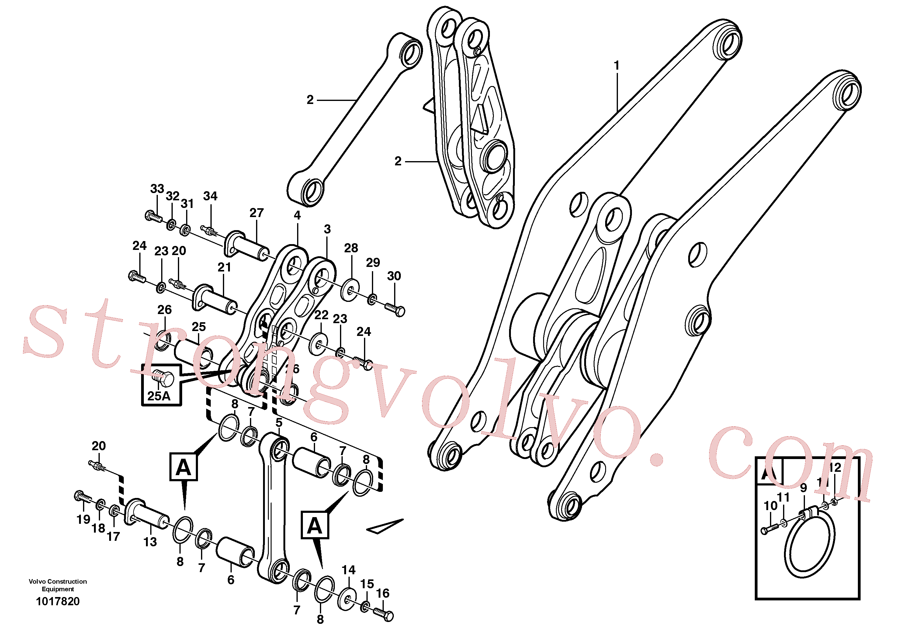 VOE180759 Volvo Tirantes dianteiros com acessórios, Tirantes dianteiros com peças de montagem(1017820 Montagem)