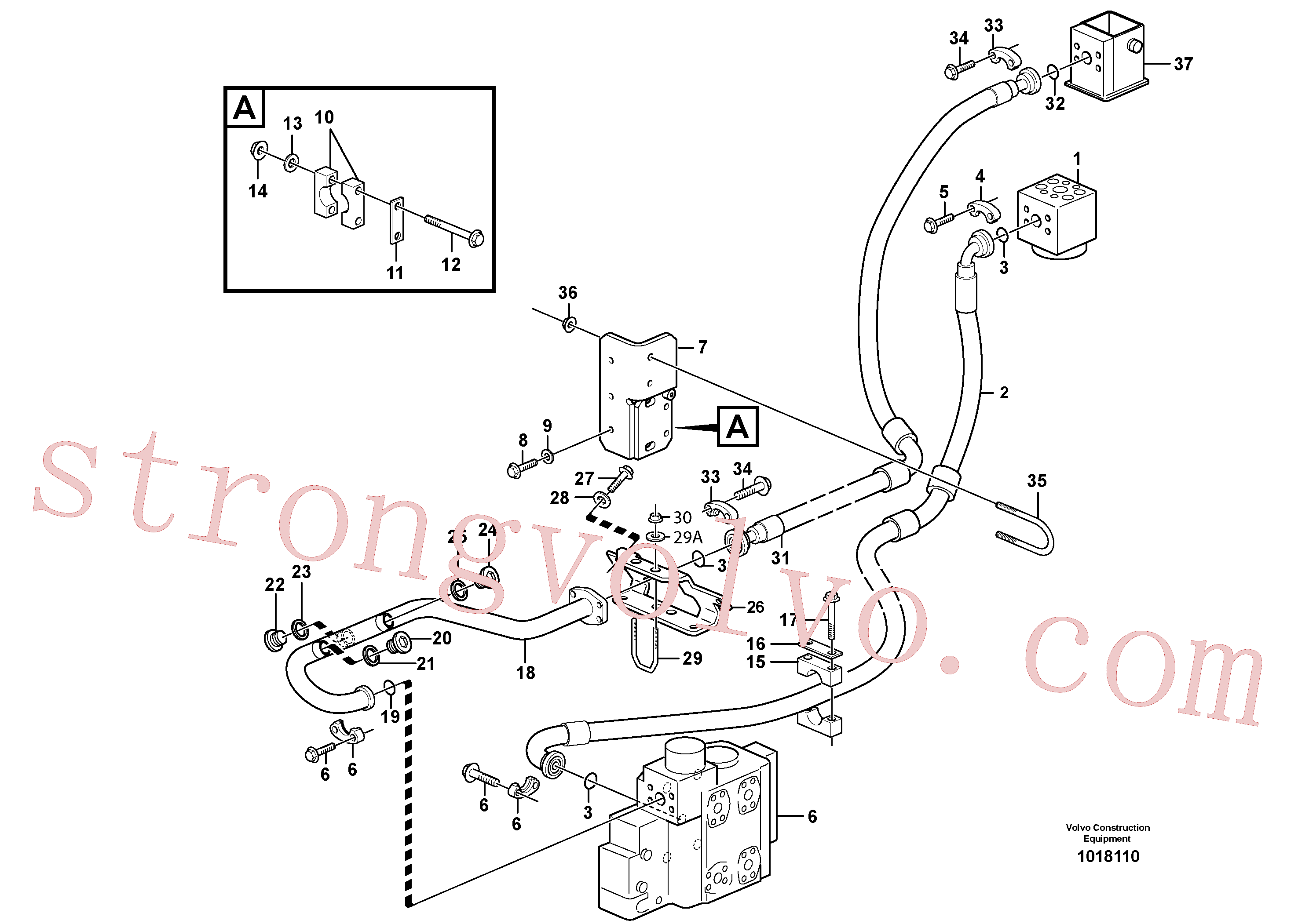 VOE14215716 Volvo Linhas de alimentação e de retorno - válvula de comando(1018110 Montagem)