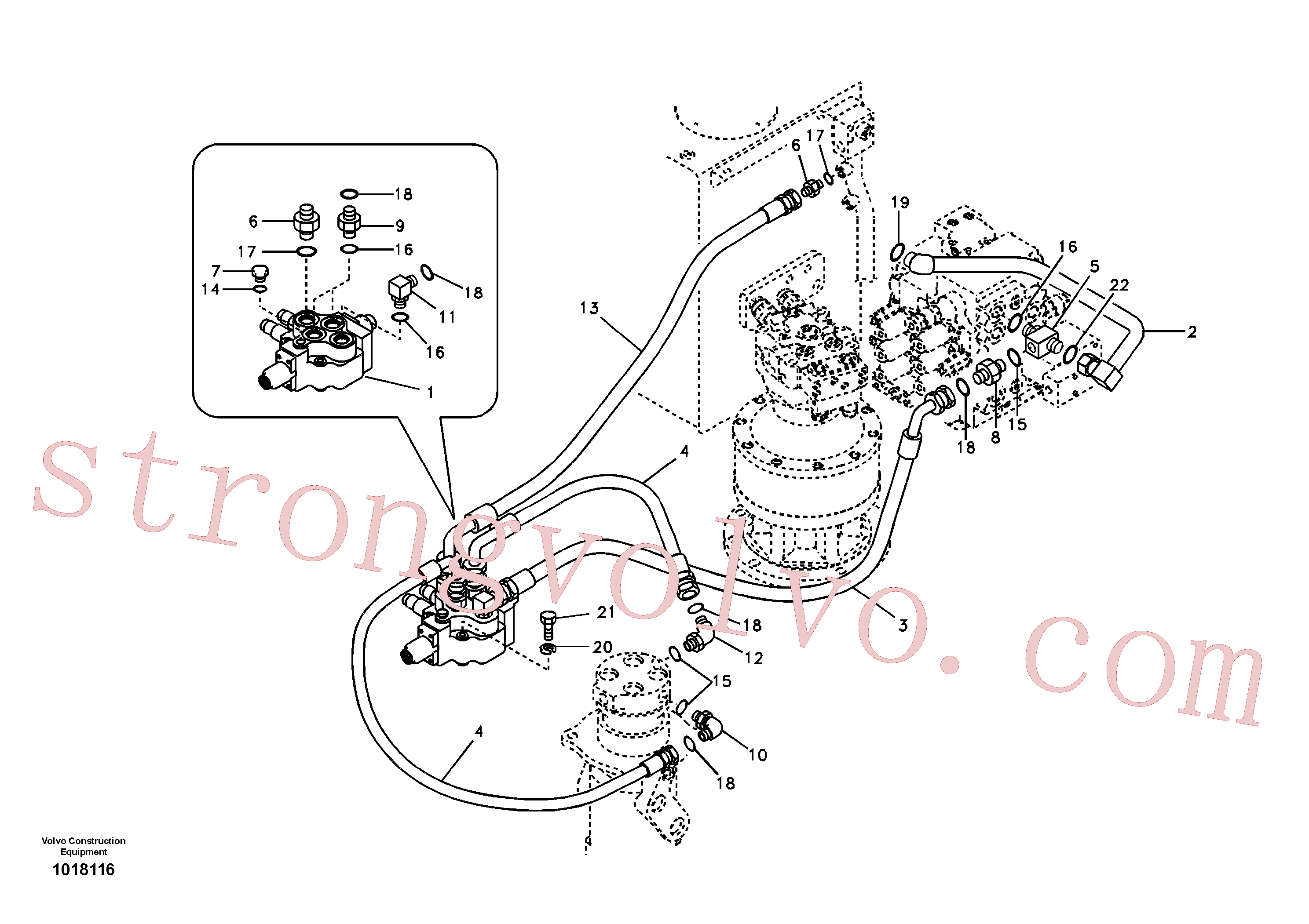 SA9403-04611 Volvo Sistema hidráulico de trabalho, lâmina niveladora(1018116 Montagem)