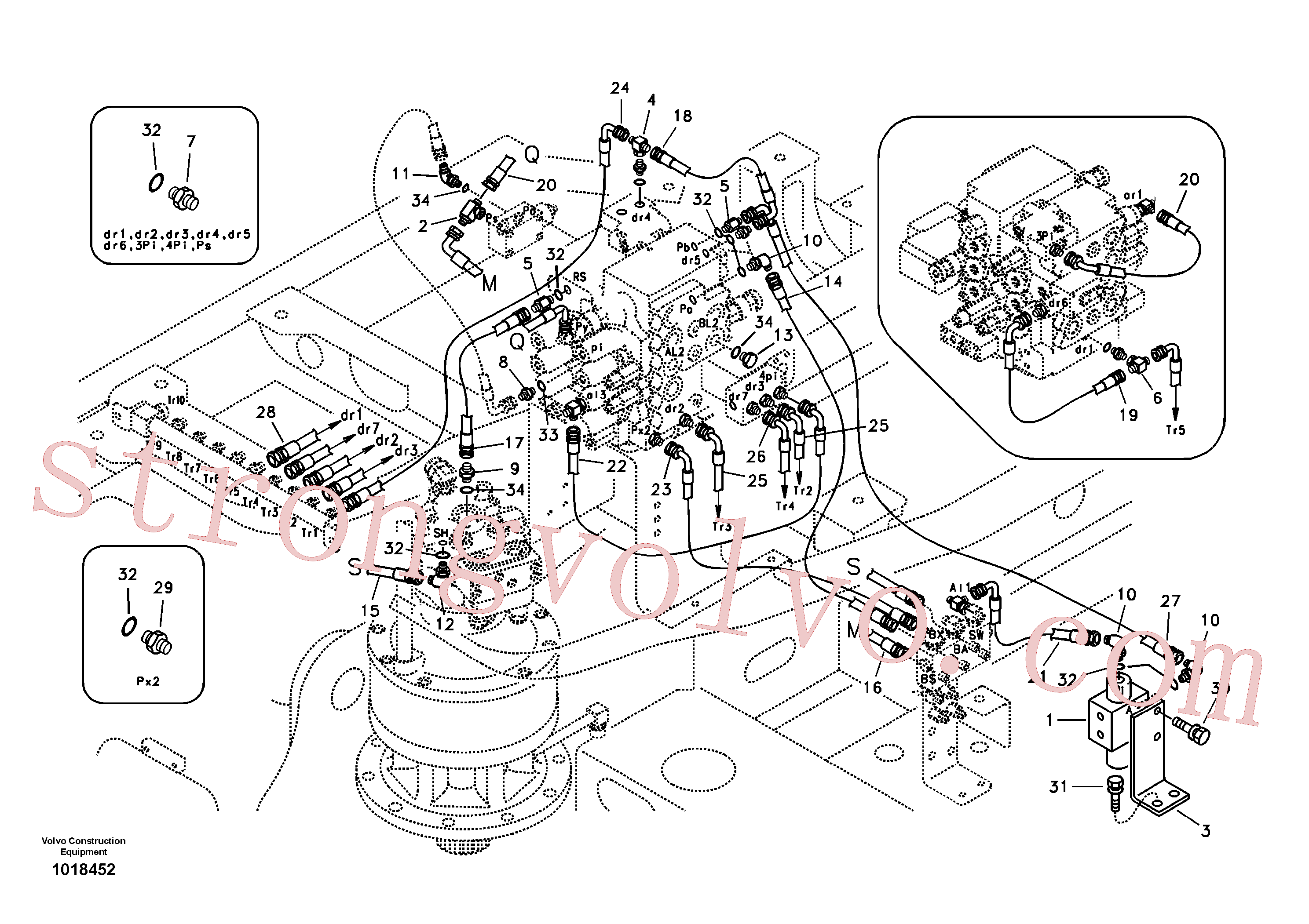 SA9451-02223 Volvo Sistema servomotor, tubagem da válvula de comando(1018452 Montagem)