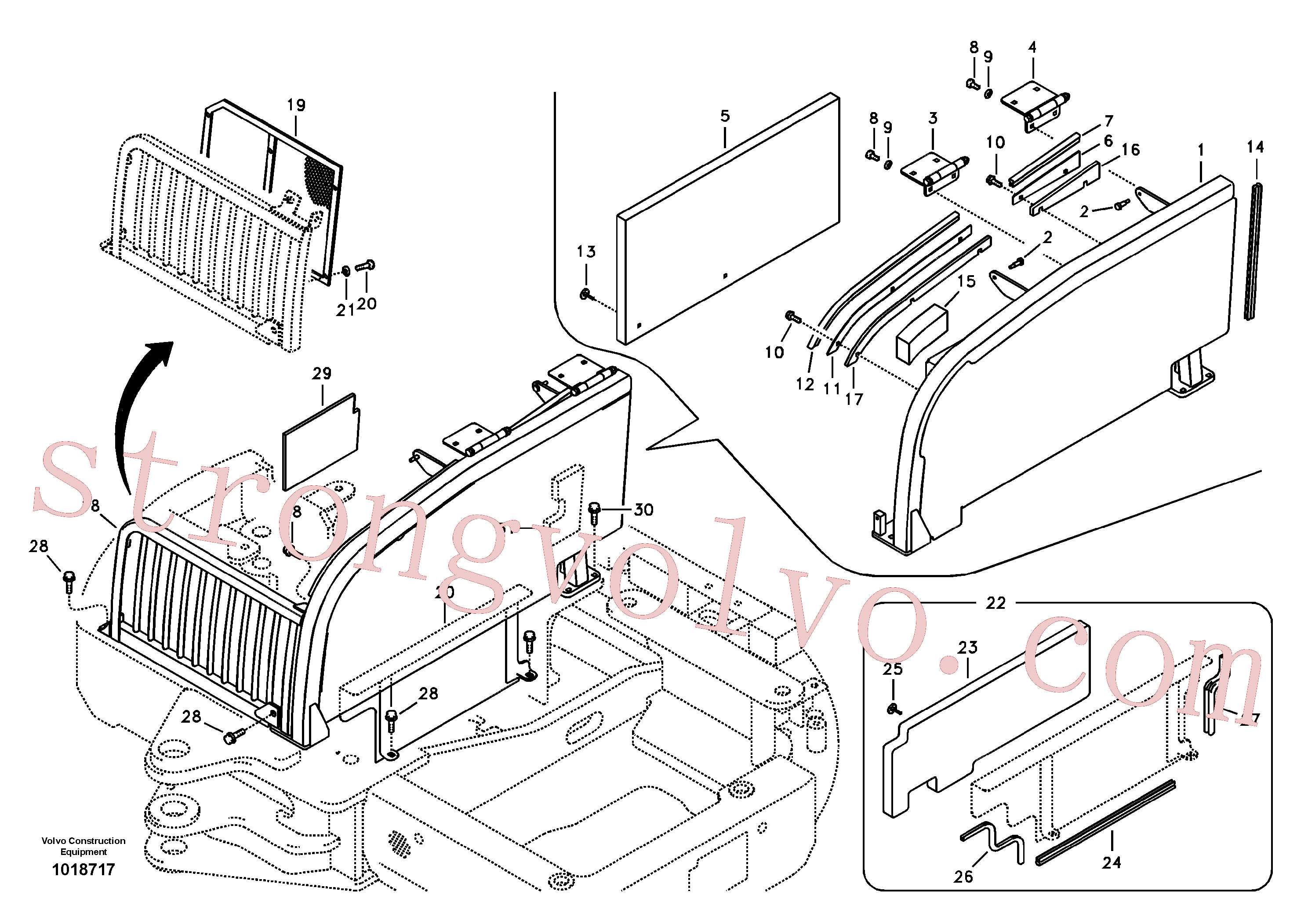 VOE14880921 Volvo Quadro do capot(1018717 Montagem)