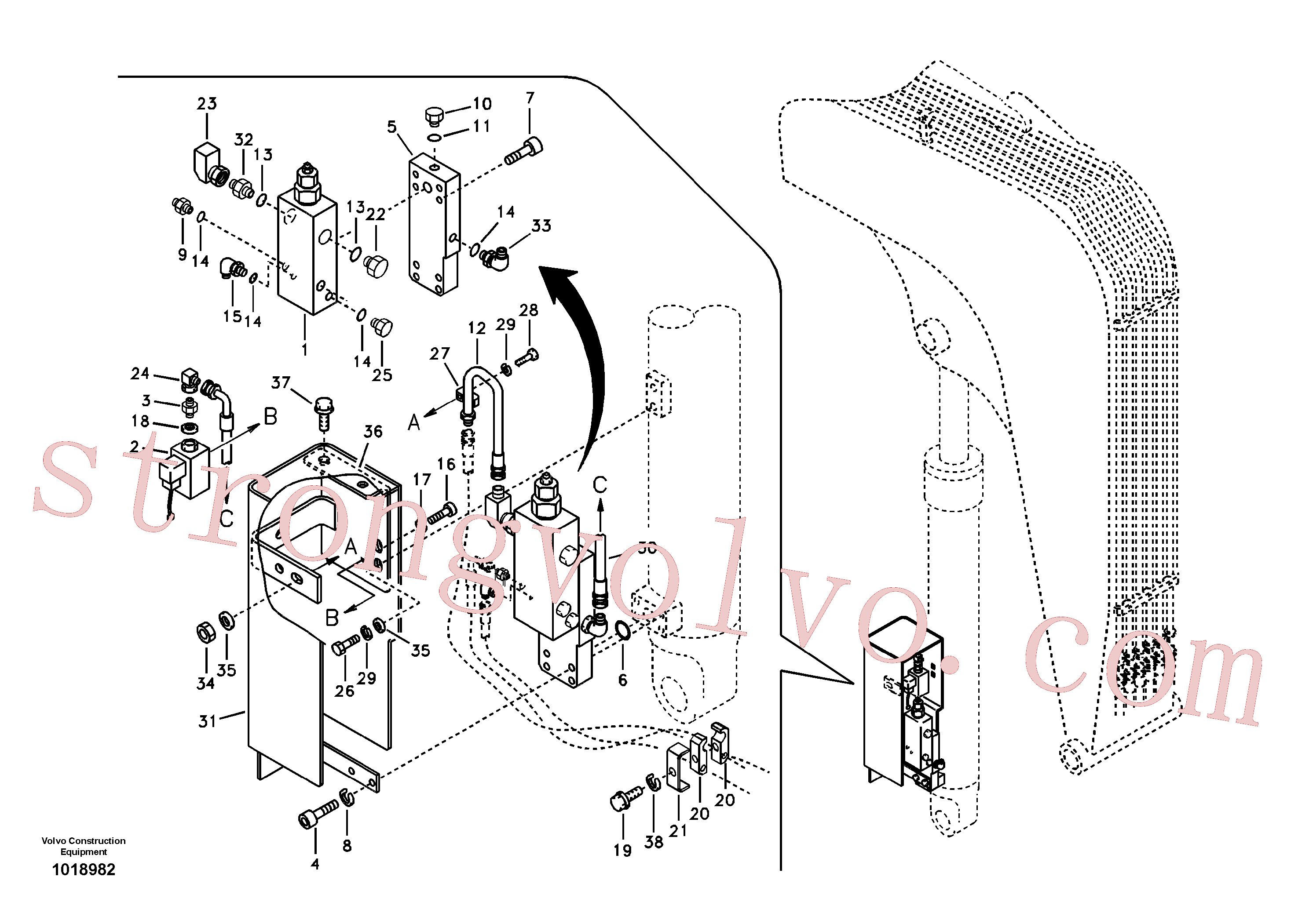 VOE14508218 Volvo Hidráulica de serviço, ruptura da lança(1018982 Montagem)
