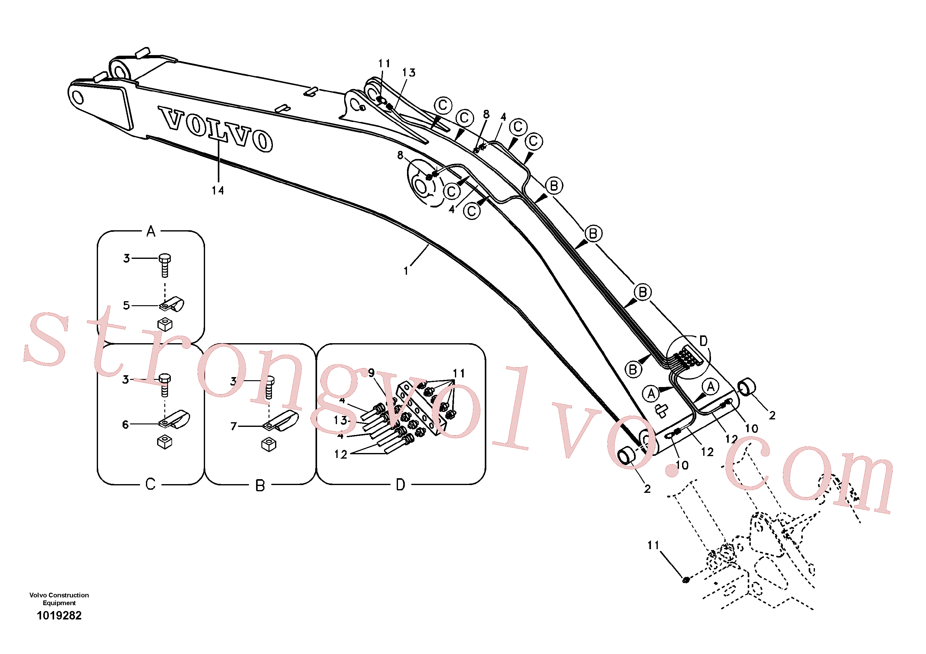 VOE14522501 Volvo Tubagem e lubrificação com massa da lança(1019282 Montagem)
