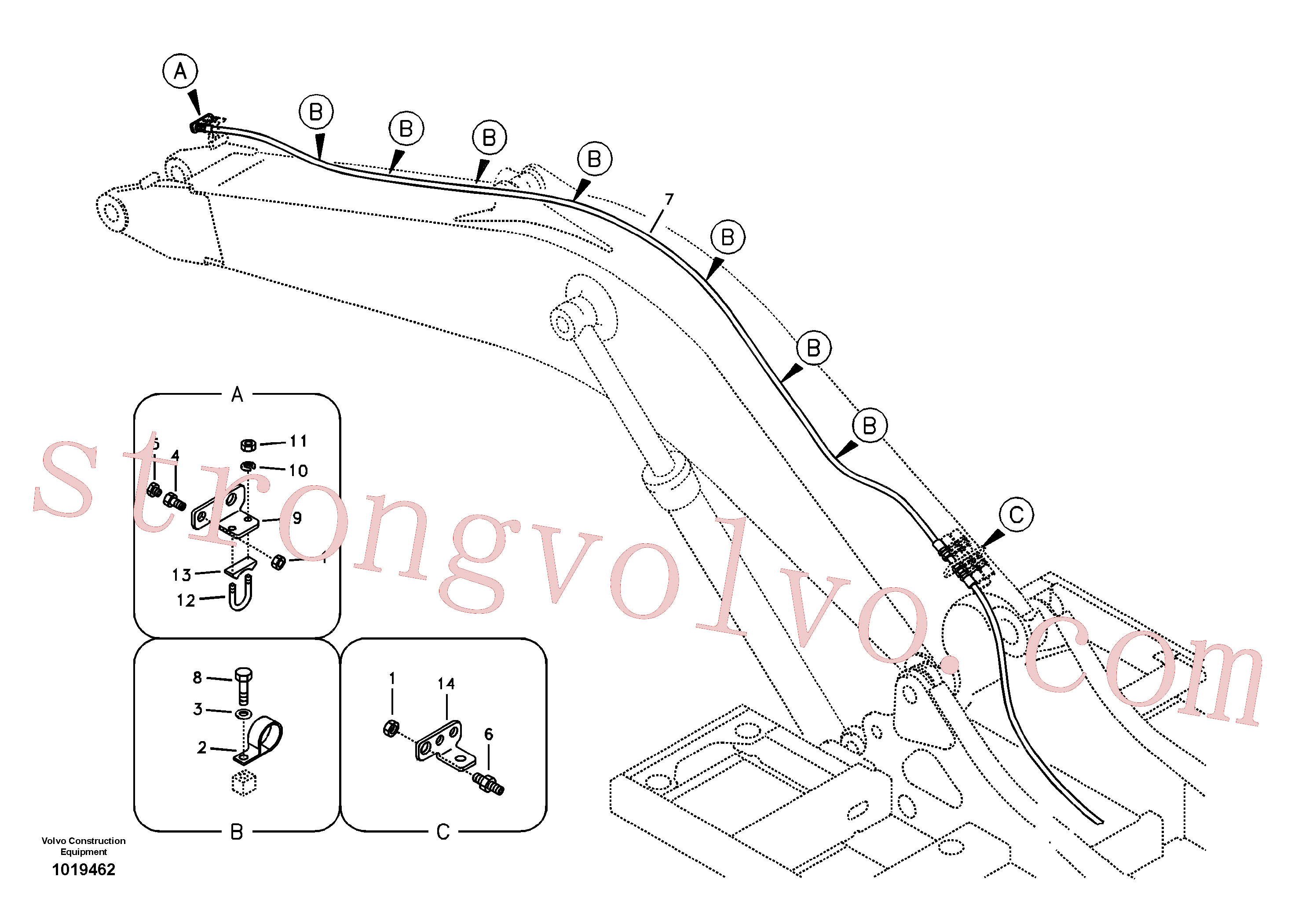 VOE14880634 Volvo Hidráulica de serviço, fuga de óleo na lança(1019462 Montagem)