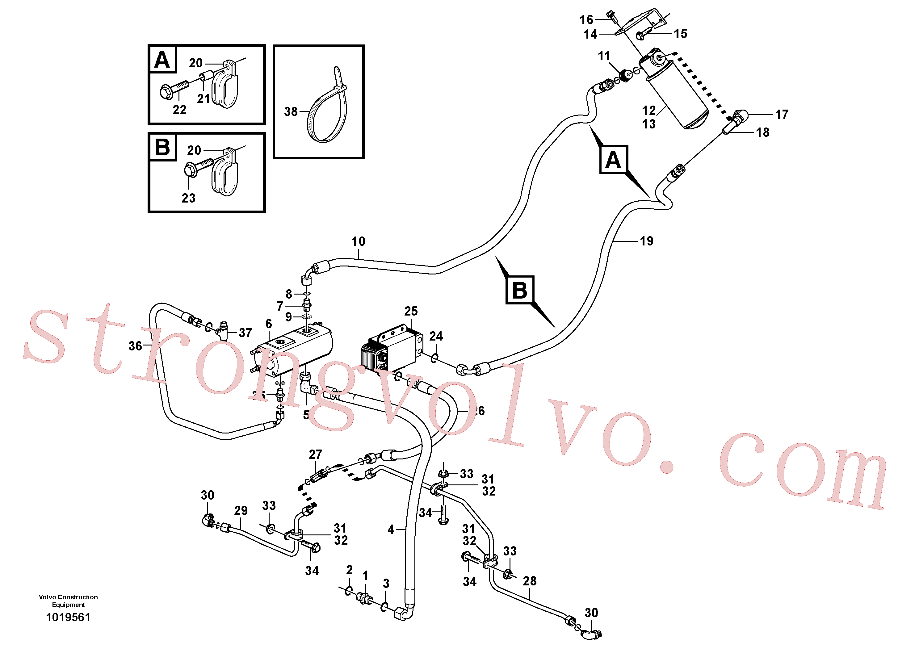 VOE930438 Volvo Refrigerador de óleo, atrás, circuito da bomba.(1019561 Montagem)