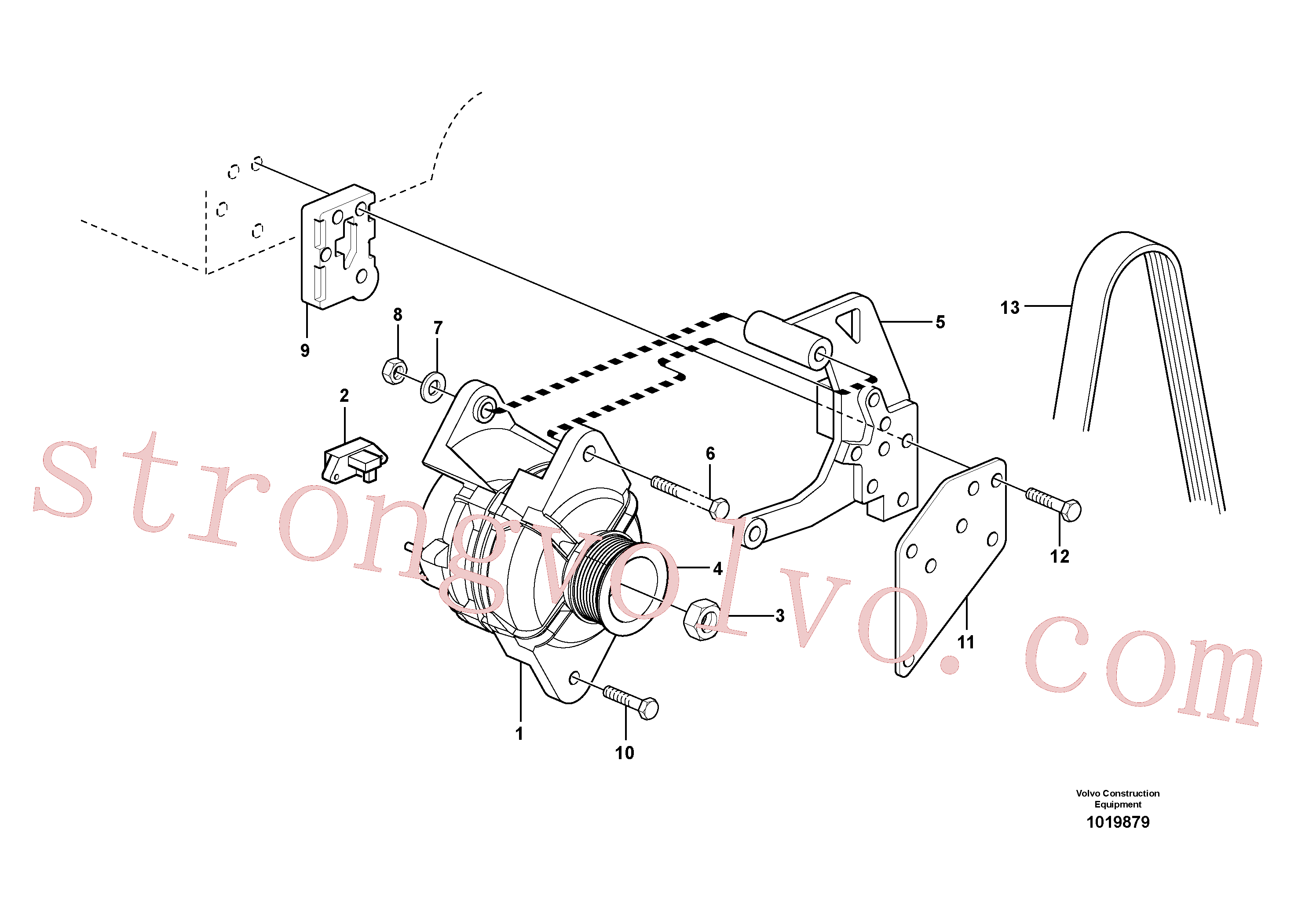 VOE20542497 Volvo Alternador com detalhes de montagem(1019879 Montagem)