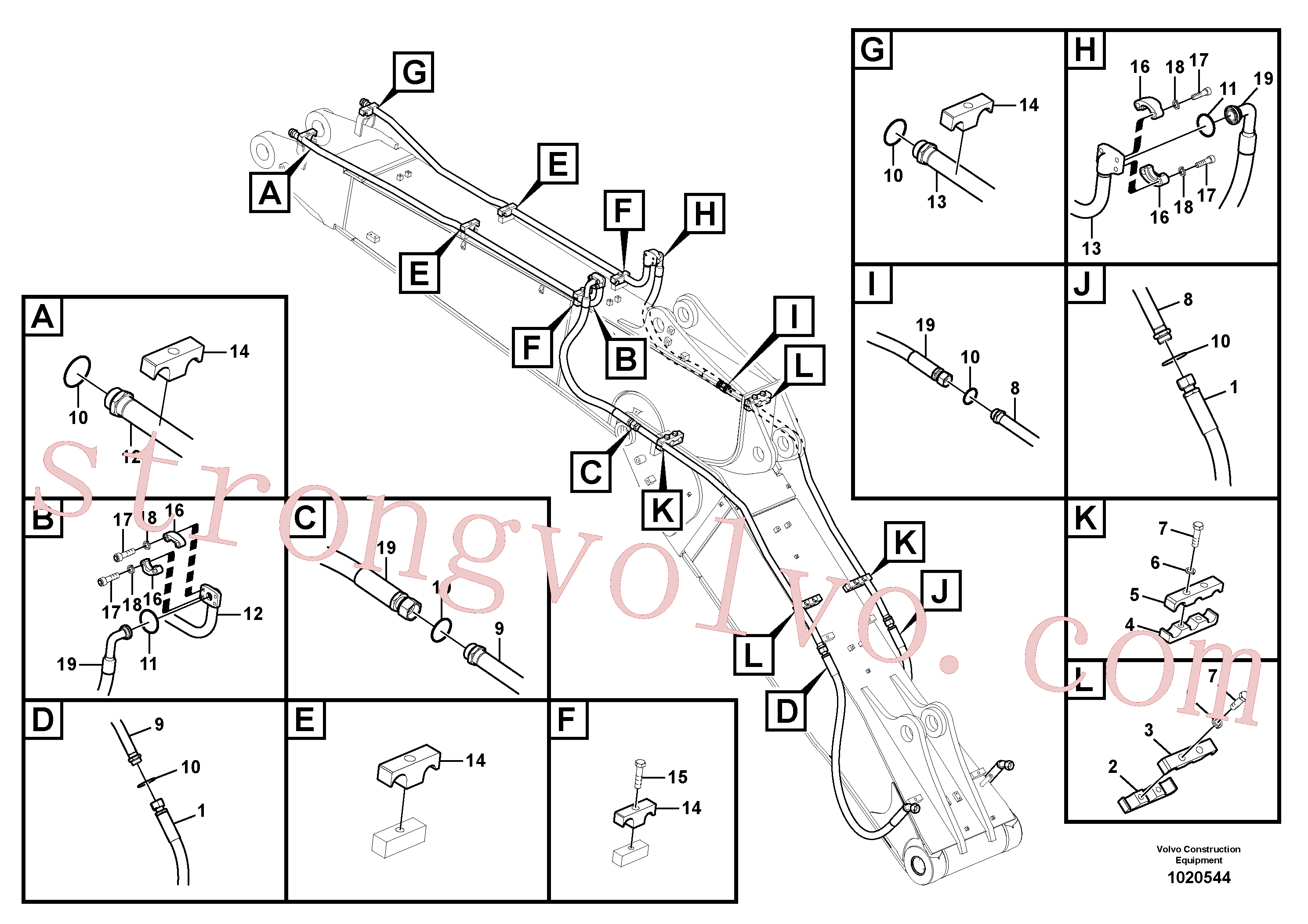 SA1174-54180 Volvo Hidráulica de serviço, martelo e cortador para lança ajustável(1020544 Montagem)