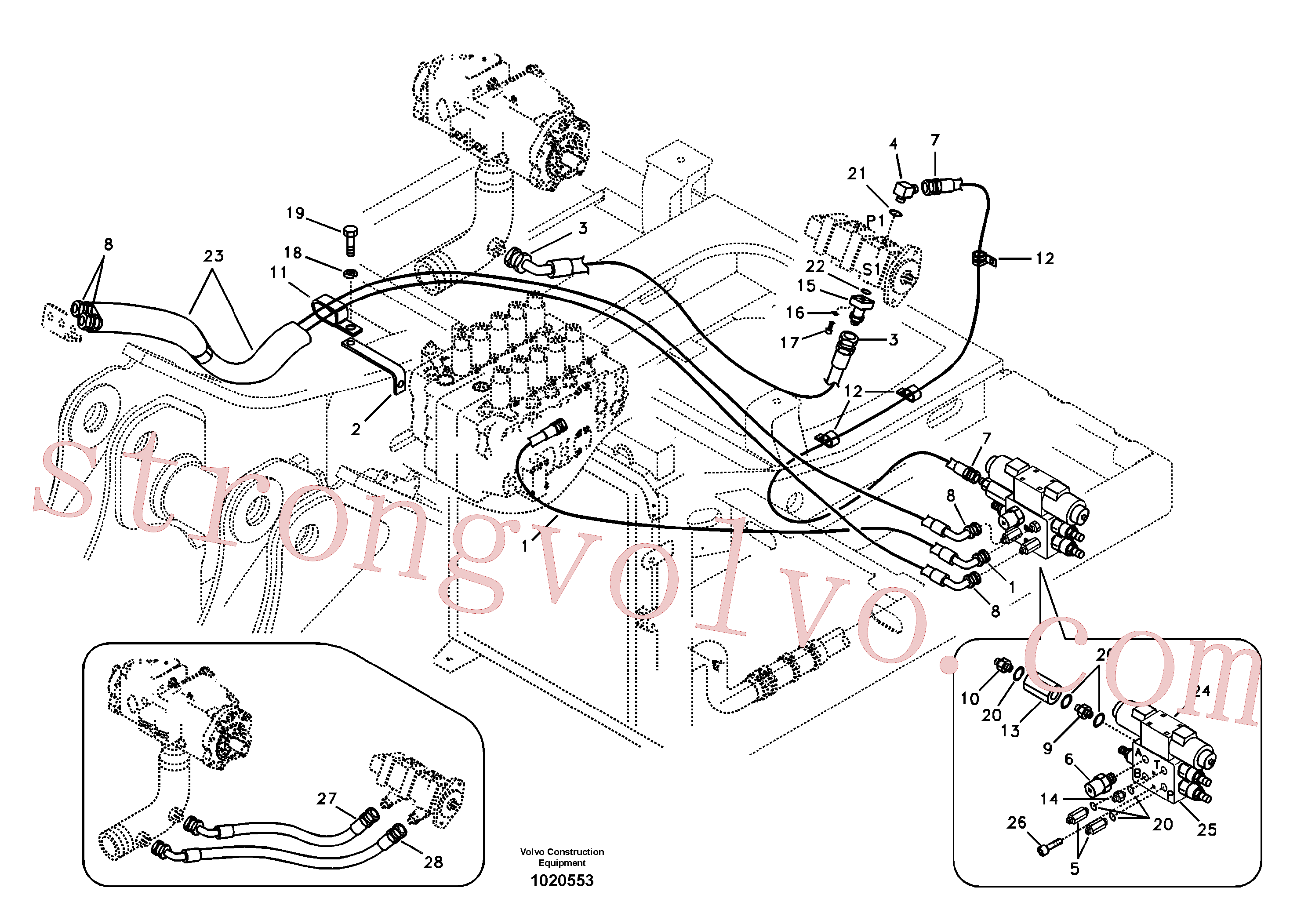 SA9451-04458 Volvo Hidráulica de serviço, inclinação e rotor na estrutura superior(1020553 Montagem)