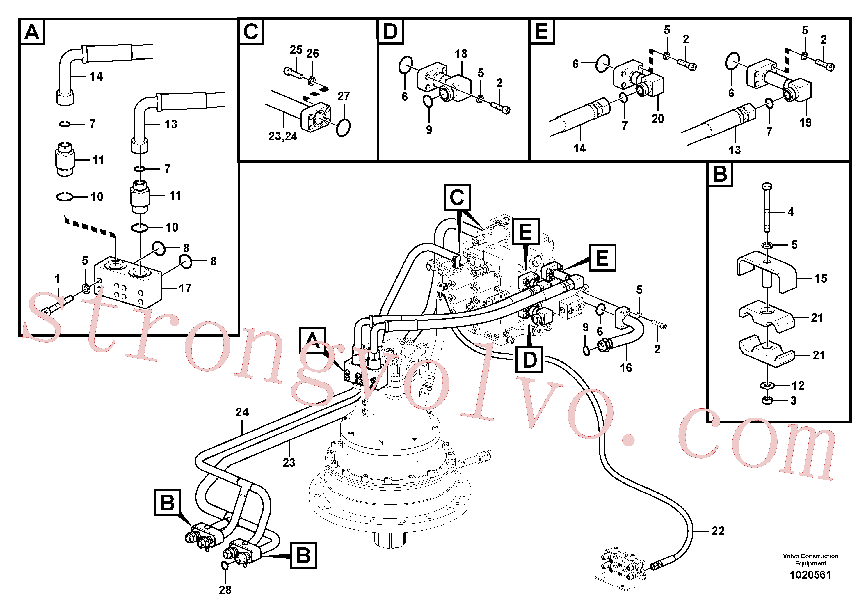 SA1142-03120 Volvo Sistema hidráulico, válvula de comando da lança e articulação(1020561 Montagem)