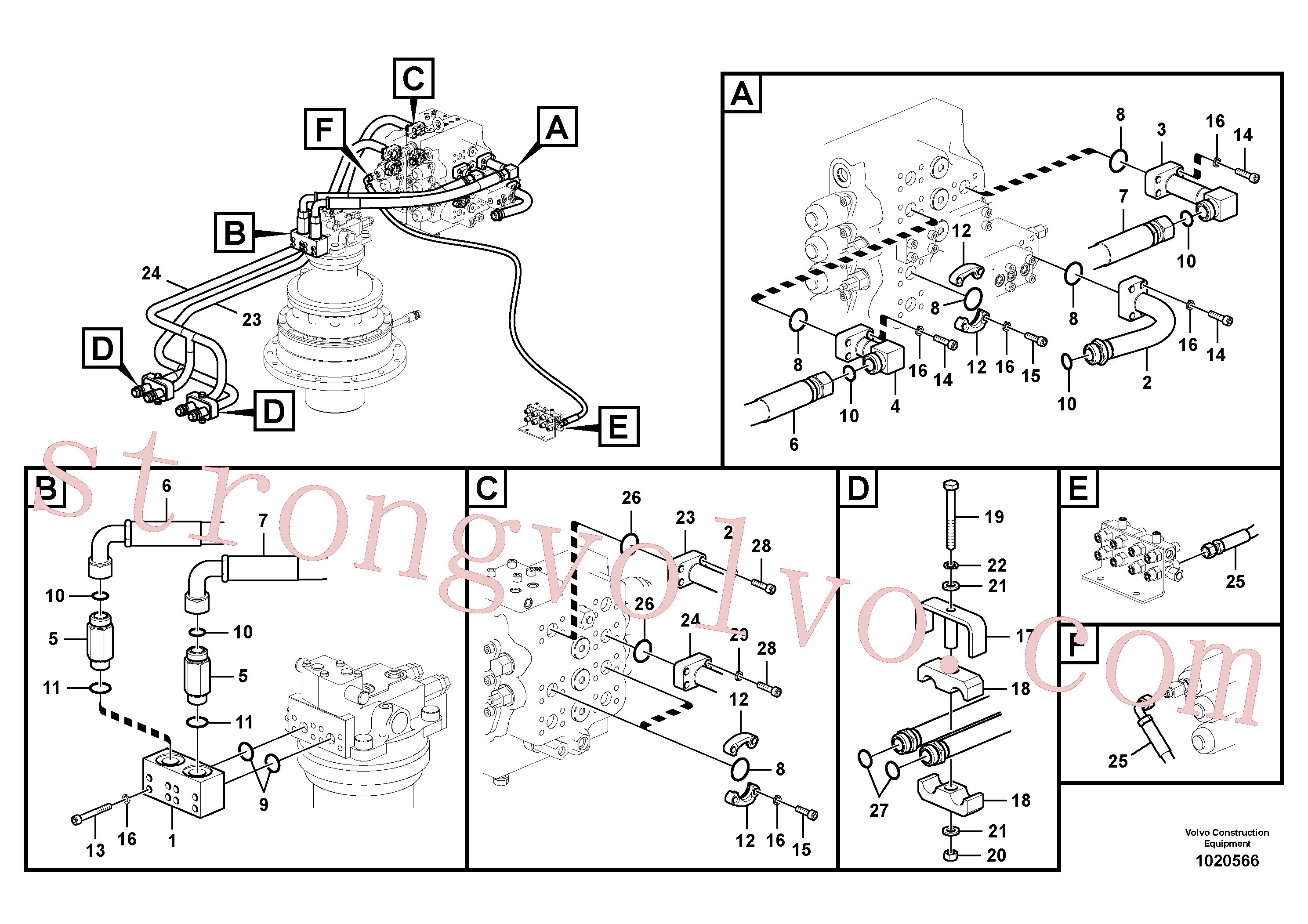 VOE14529552 Volvo Sistema hidráulico, válvula de comando da lança e articulação(1020566 Montagem)