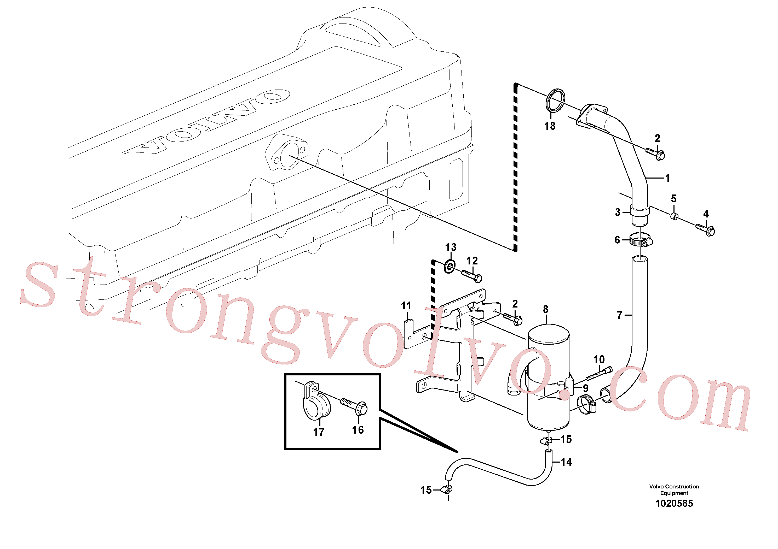VOE952643 Volvo Ventilação do cárter(1020585 Montagem)