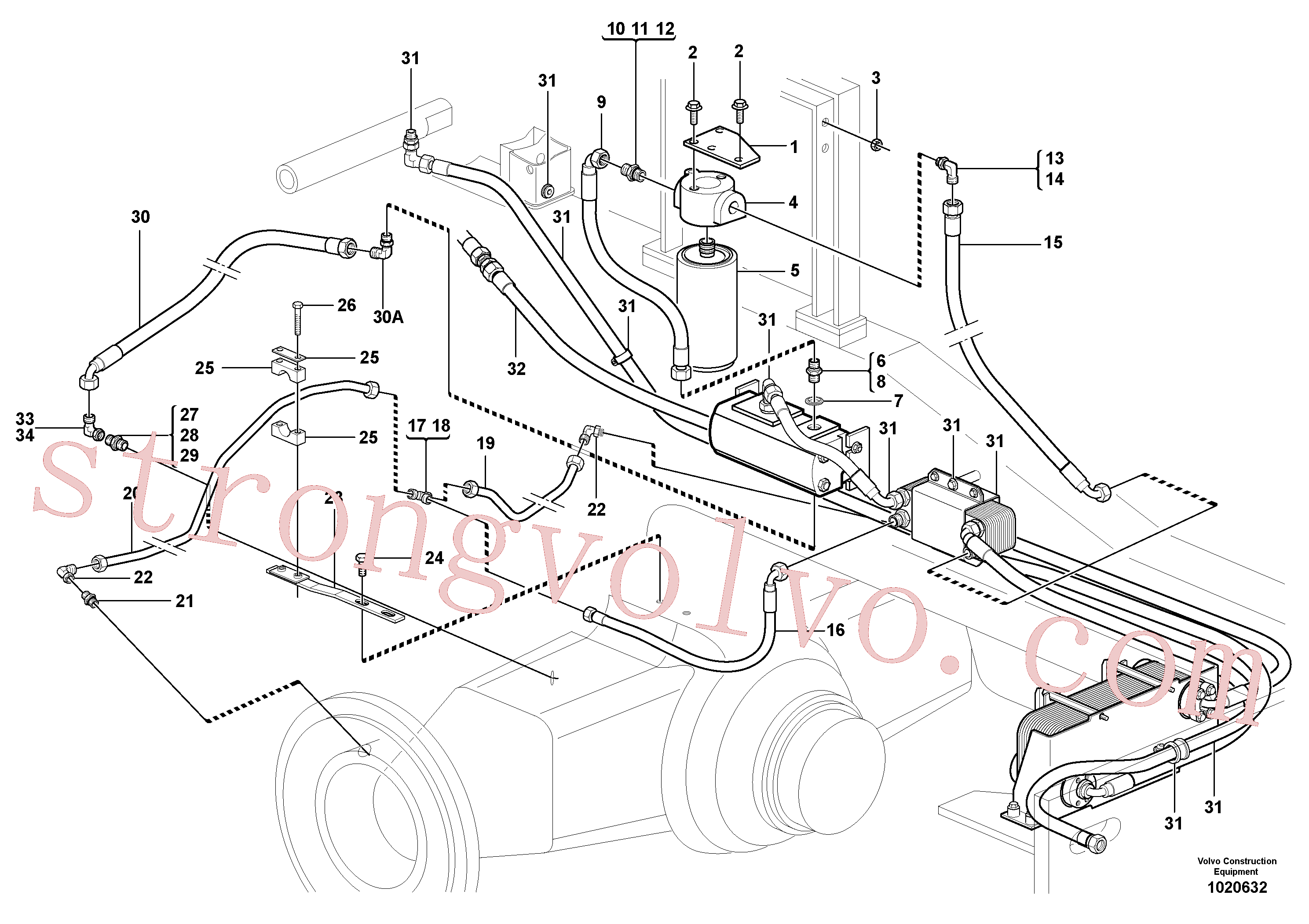 VOE935203 Volvo Refrigerador de óleo, atrás, circuito da bomba.(1020632 Montagem)