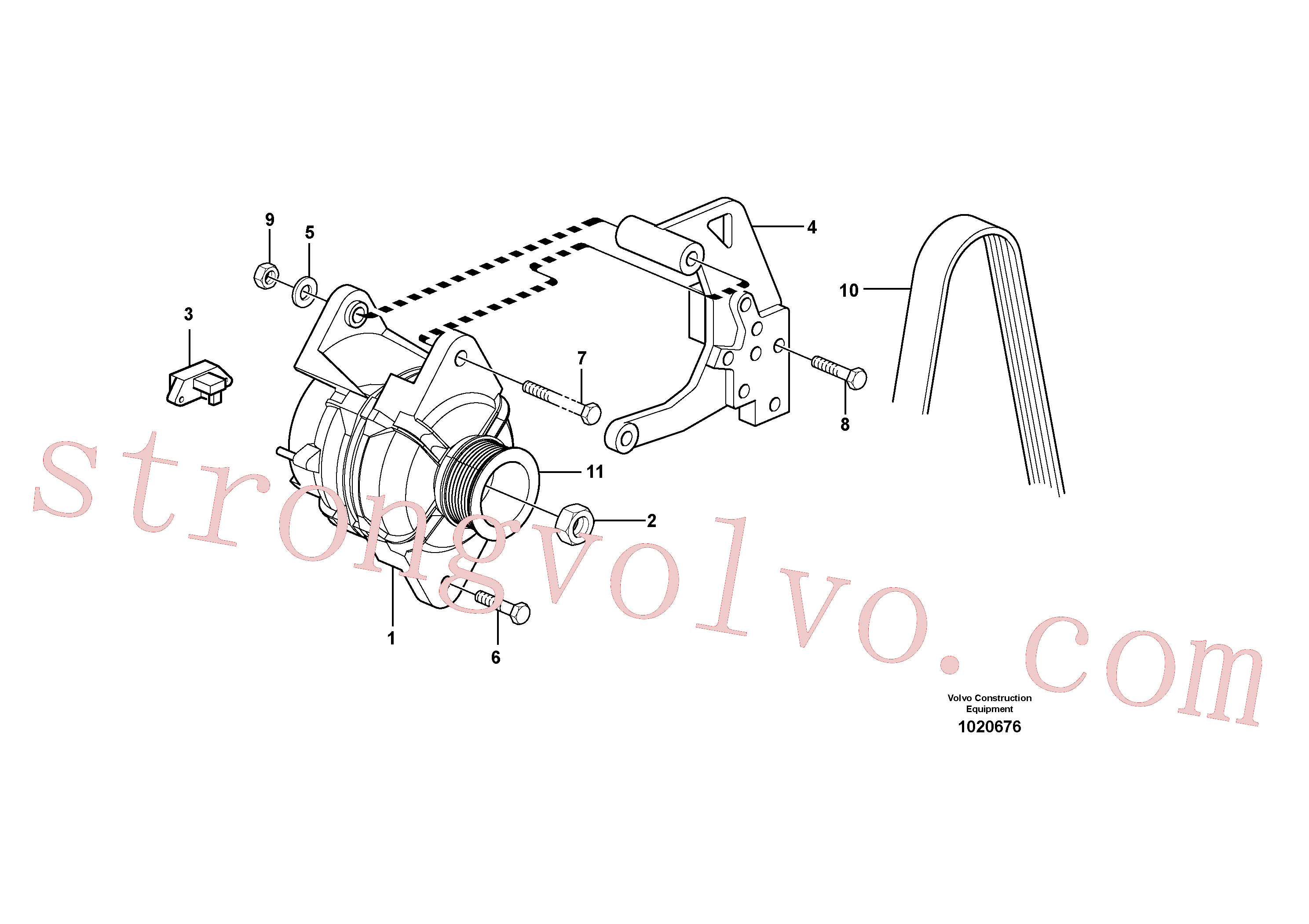 VOE20542497 Volvo Alternador, Alternador com detalhes de montagem(1020676 Montagem)