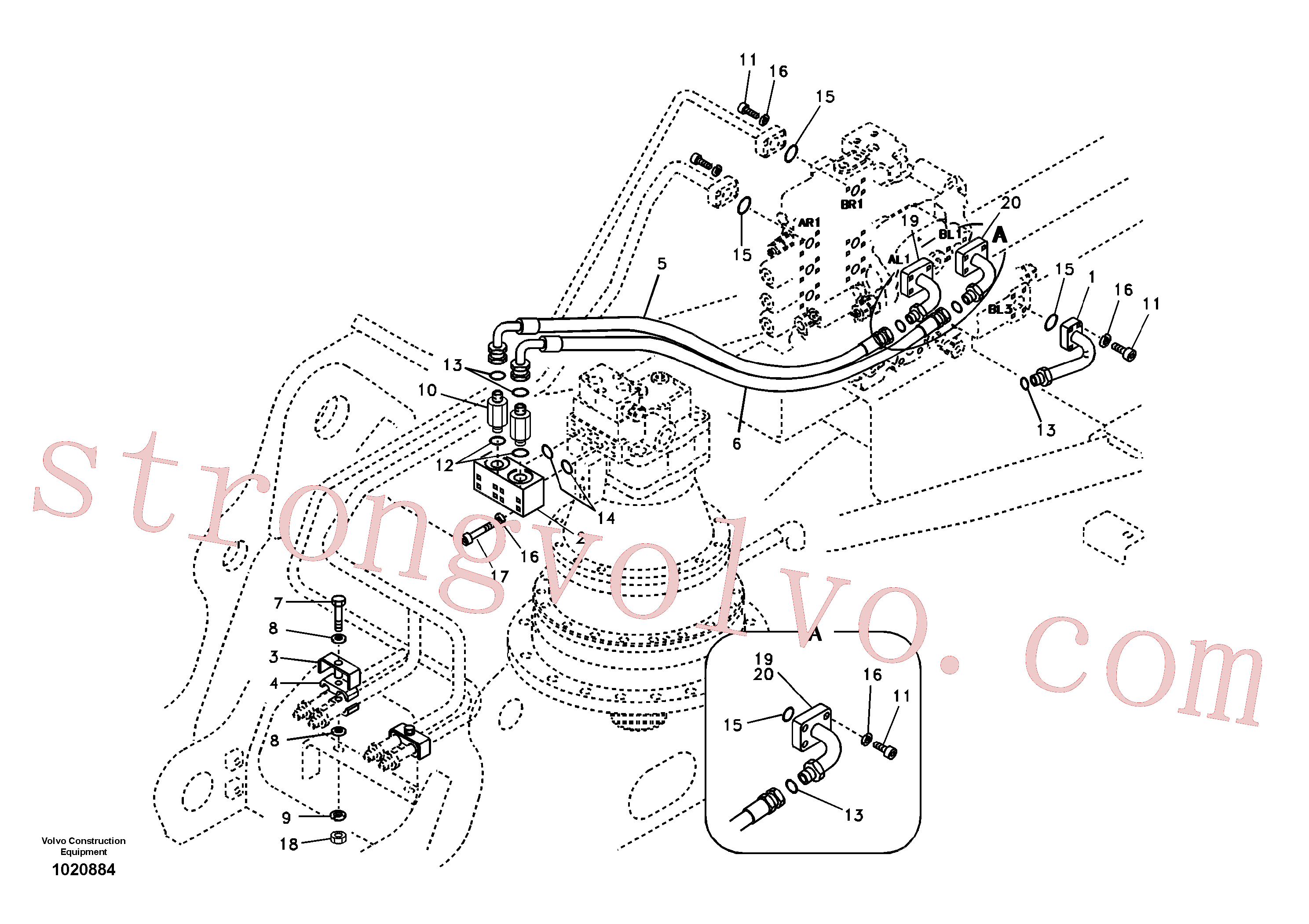 SA9403-06614 Volvo Sistema hidráulico, válvula de comando da lança e articulação(1020884 Montagem)