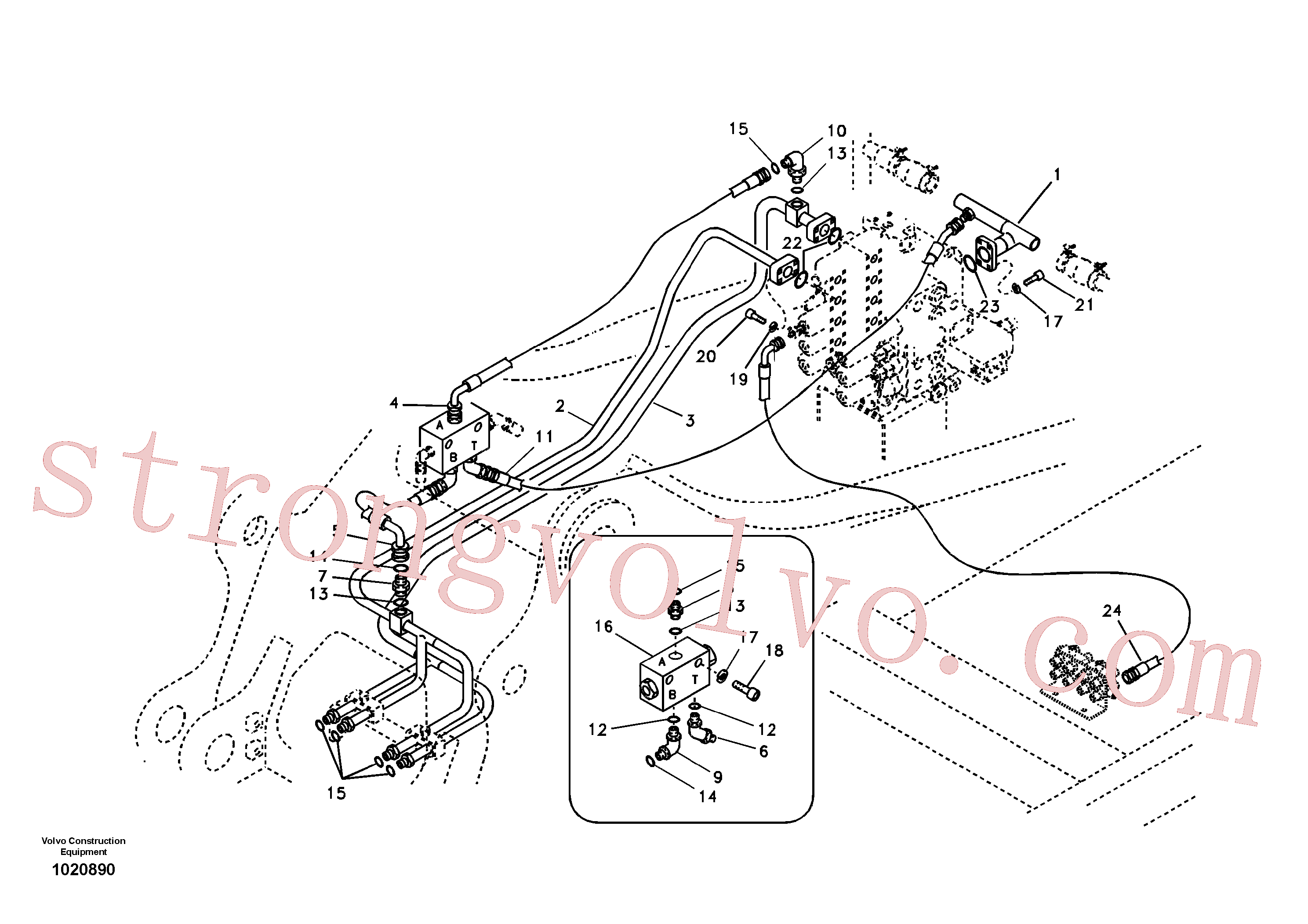 VOE14516734 Volvo Sistema hidráulico, válvula de comando da lança e articulação(1020890 Montagem)
