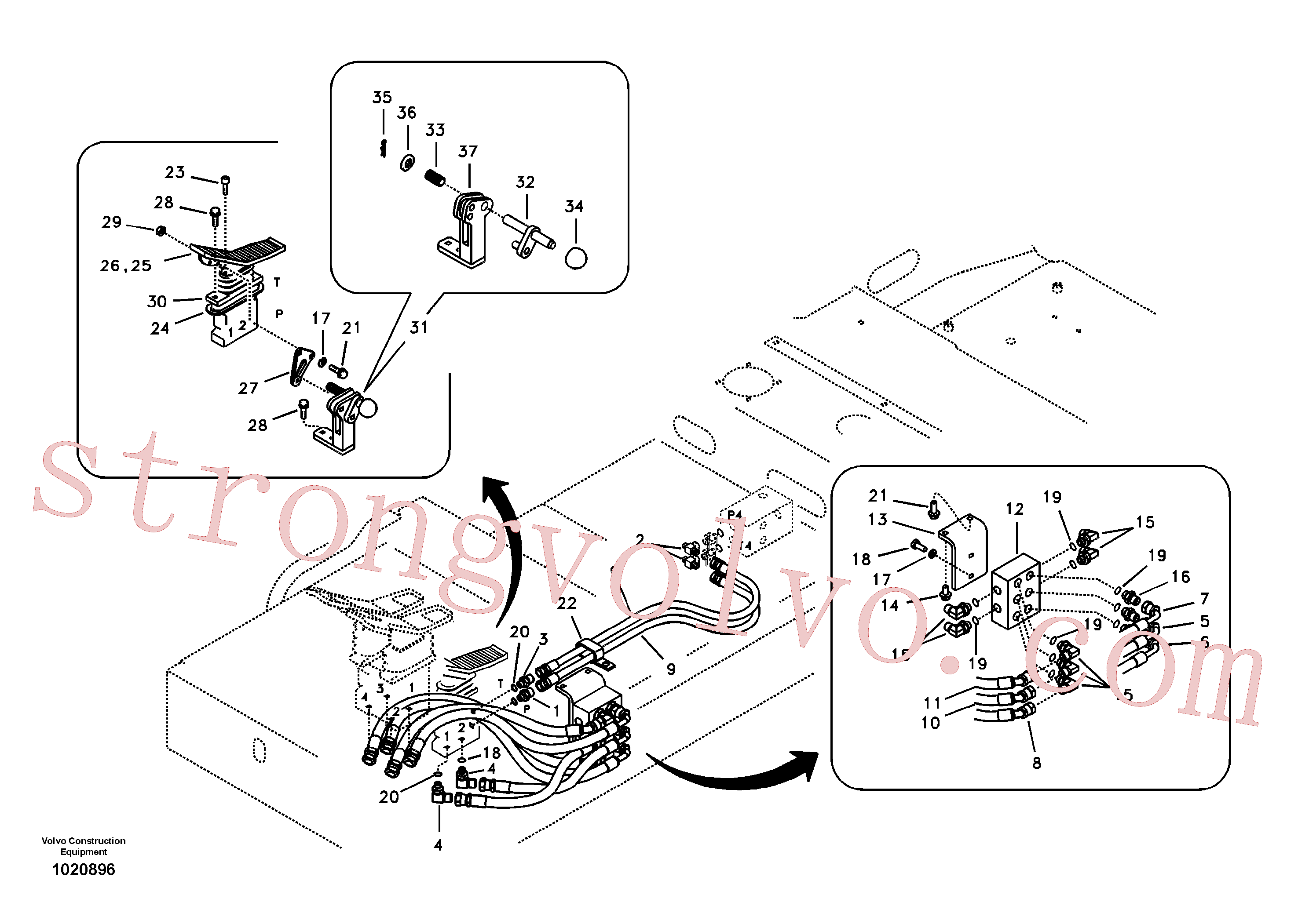 VOE14531103 Volvo Sistema servomotor, válvula de comando para pedal da válvula de comando(1020896 Montagem)