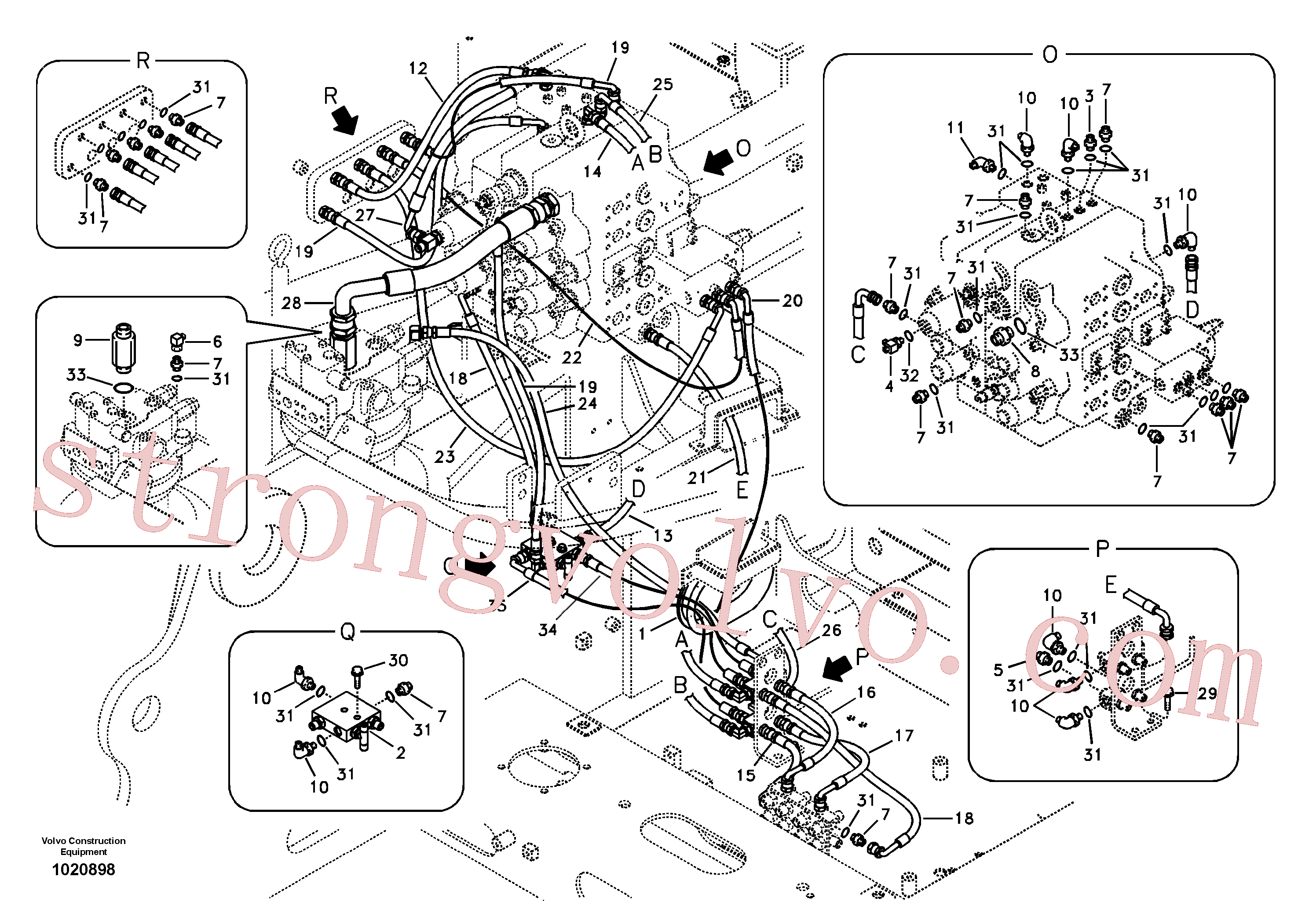 VOE14536622 Volvo Sistema servomotor, tubagem da válvula de comando(1020898 Montagem)