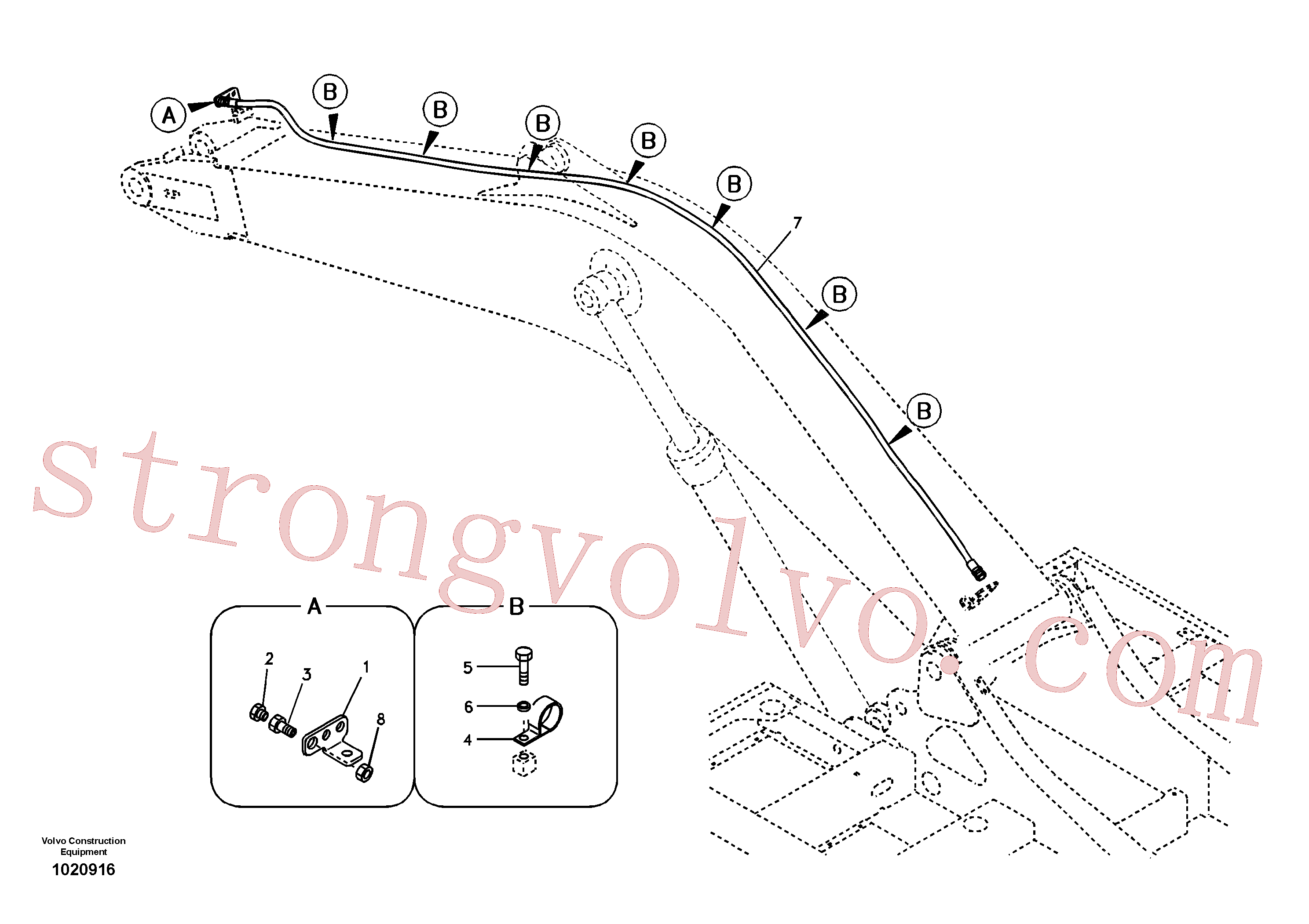 SA9466-04333 Volvo Hidráulica de serviço, fuga de óleo na lança(1020916 Montagem)