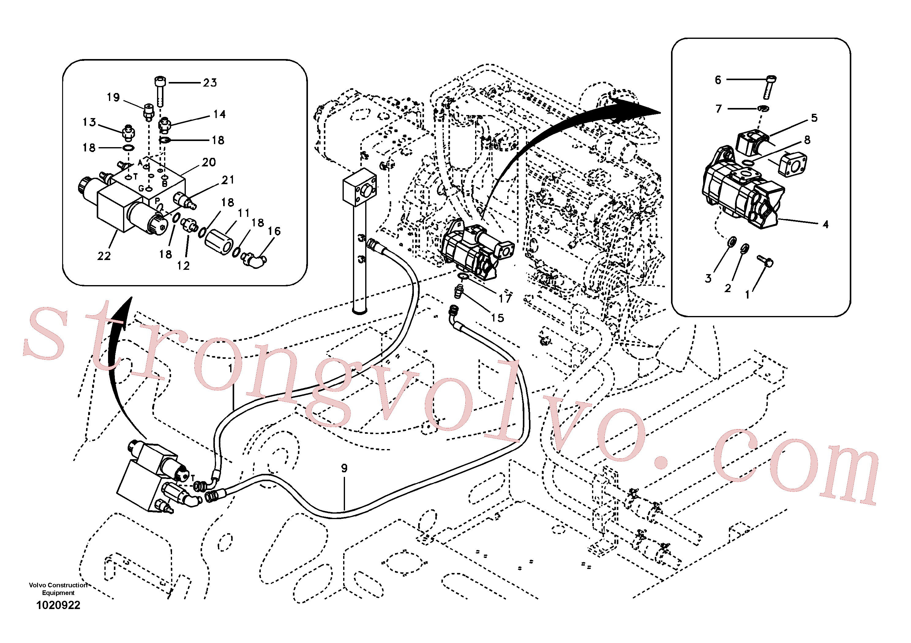 VOE14531608 Volvo Hidráulica de serviço, inclinação e rotor na estrutura superior(1020922 Montagem)